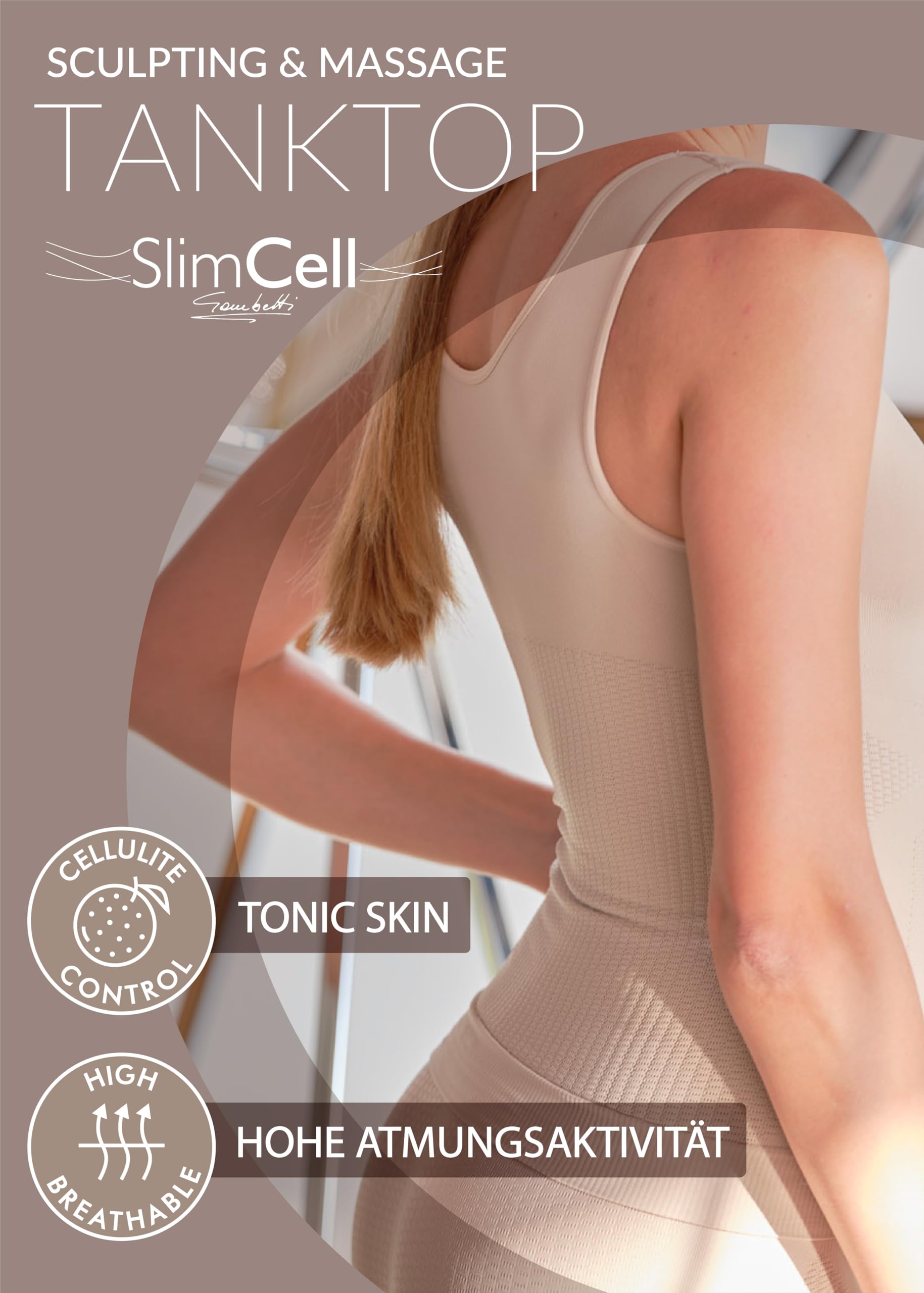 Shapewear Unterhemd Damen Anti Cellulite - Shape Unterhemd Damen mit Massage Effekt, Shaping Top aus Mikrofaser Seamless Kompression - Made in Italy