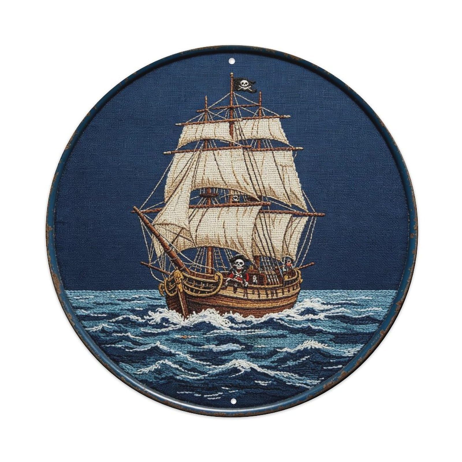 Pirate Ship Ocean Embroidery Metal Tin Sign Plaque