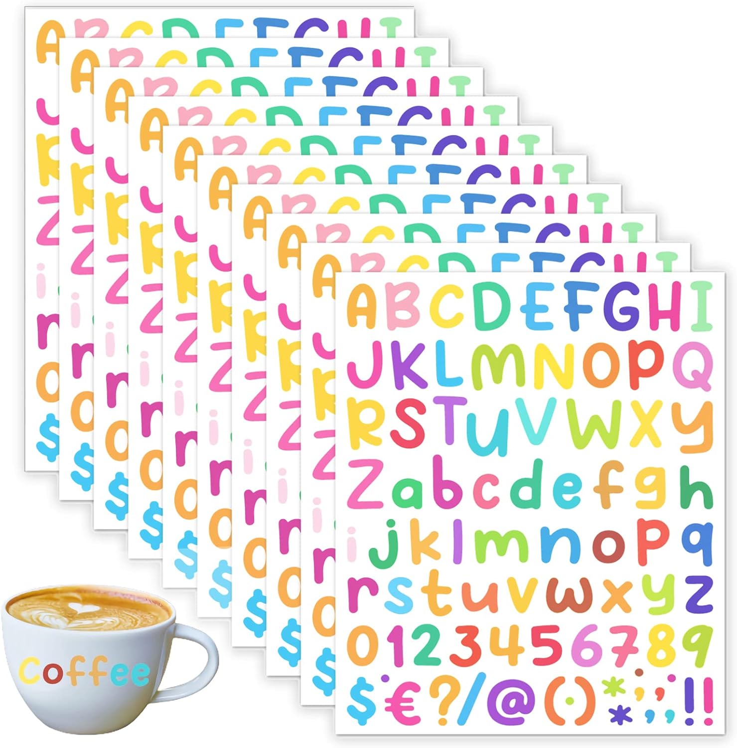 10 Sheet Colorful Letter Stickers, Vinyl Letter Stickers