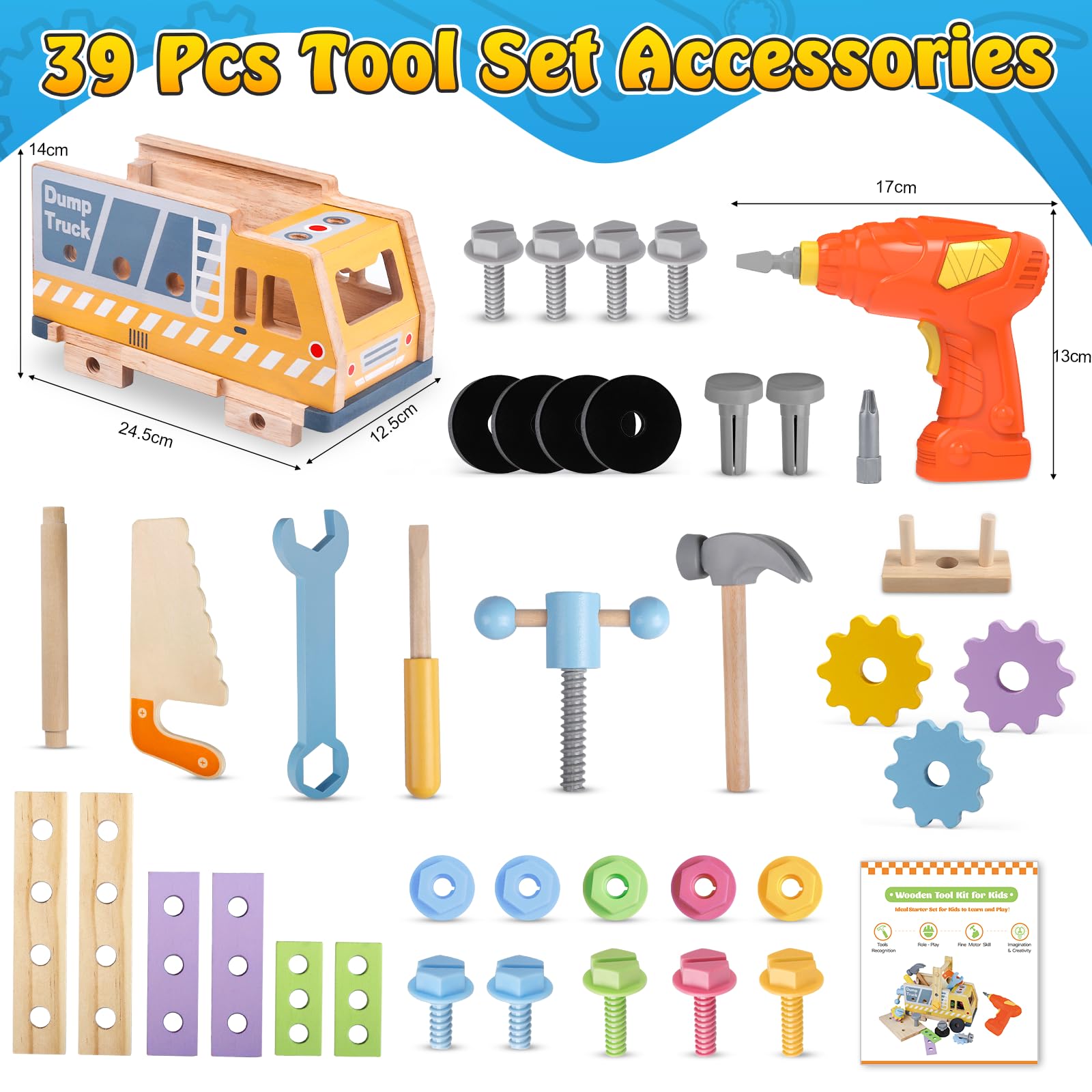 Aliex Herramientas Juguete Niños, Camión de Juegos con Taladro Eléctrico, Kit de 39 Caja Herramientas Manualidades Bricolaje Construcción Educativos Juguetes Regalo para Niños 3 4 5 Años