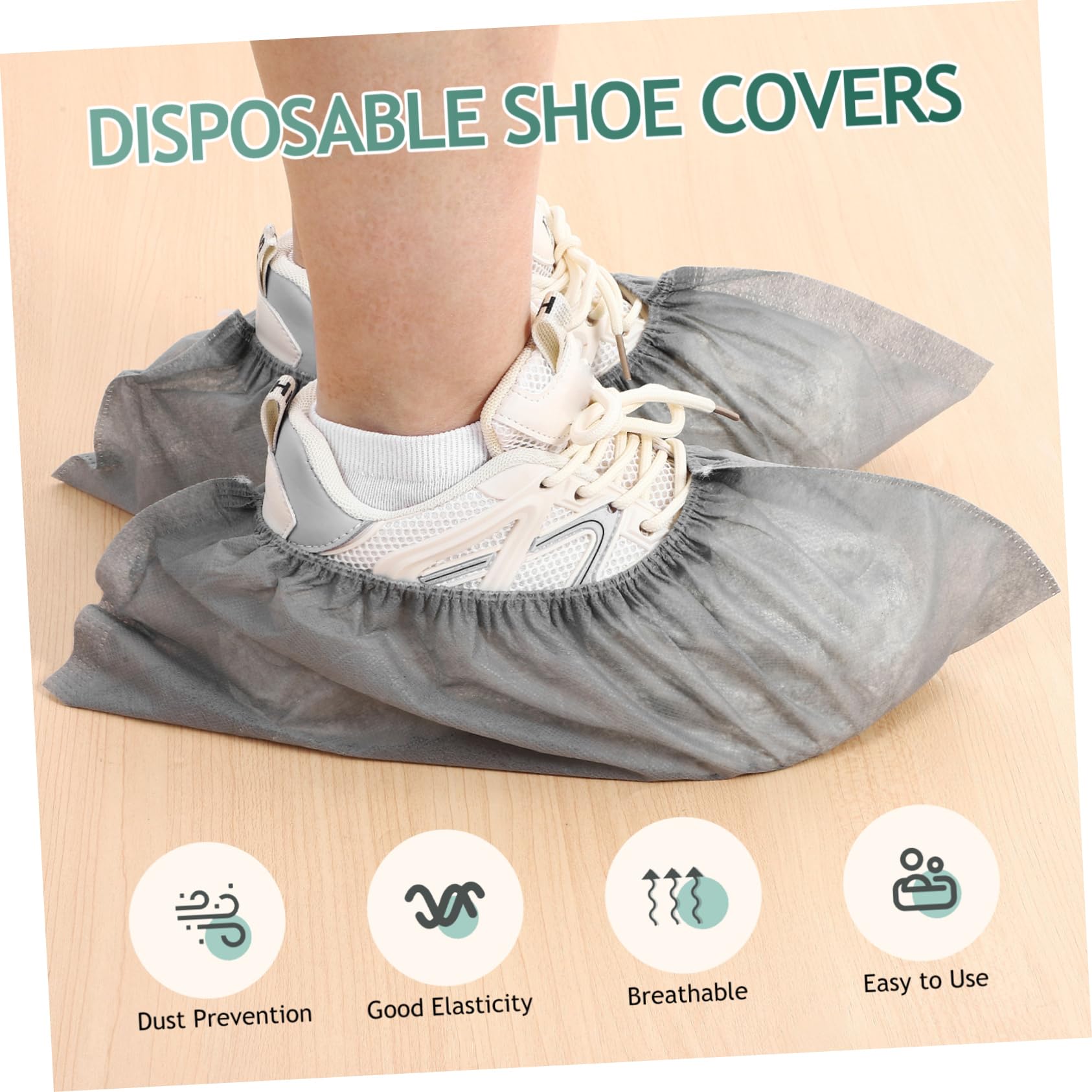 Cabilock Comfortable Breathable Gray Shoe Covers 100 Pack Disposable Overshoes for Indoor Use Machine Washable