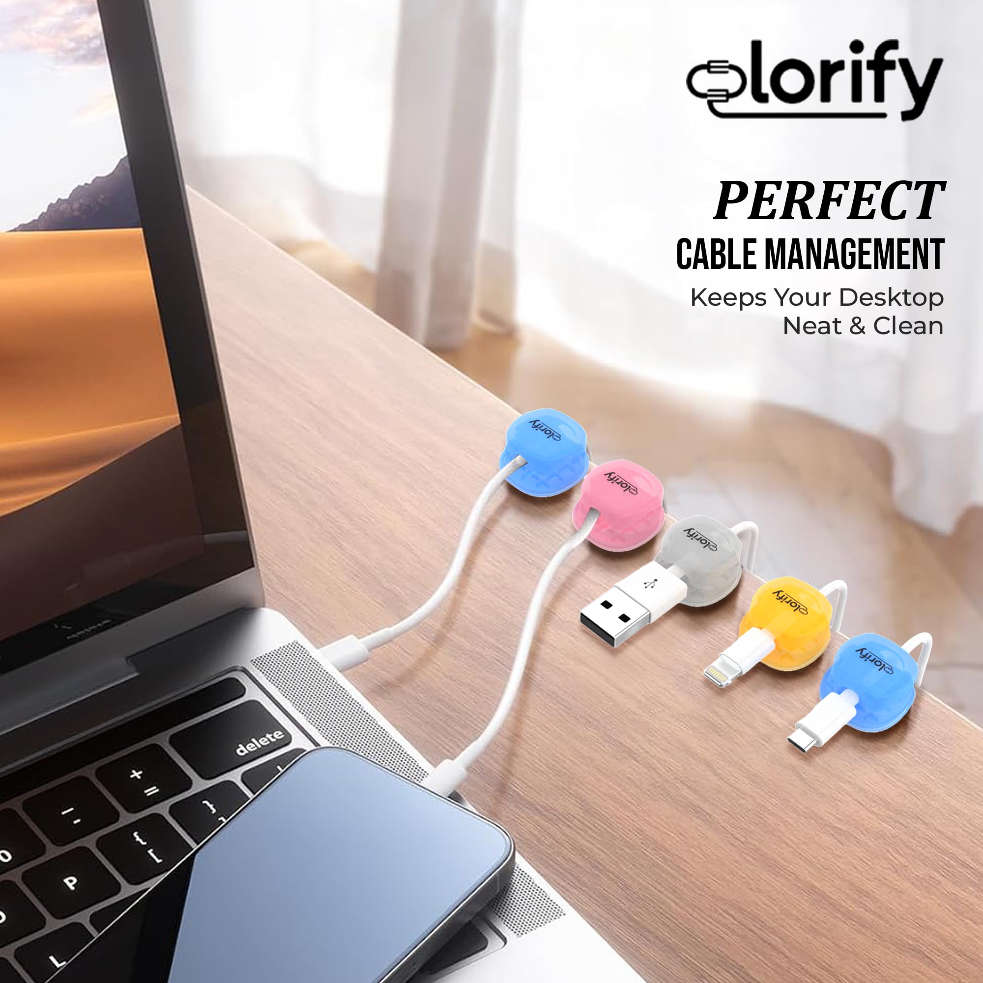 Paquete de 8 clips adhesivos para cables de escritorio, mesita de noche, laptop, clips de carga de teléfono y organizador de cables de coche para el hogar, oficina y gestión de cables de carga
