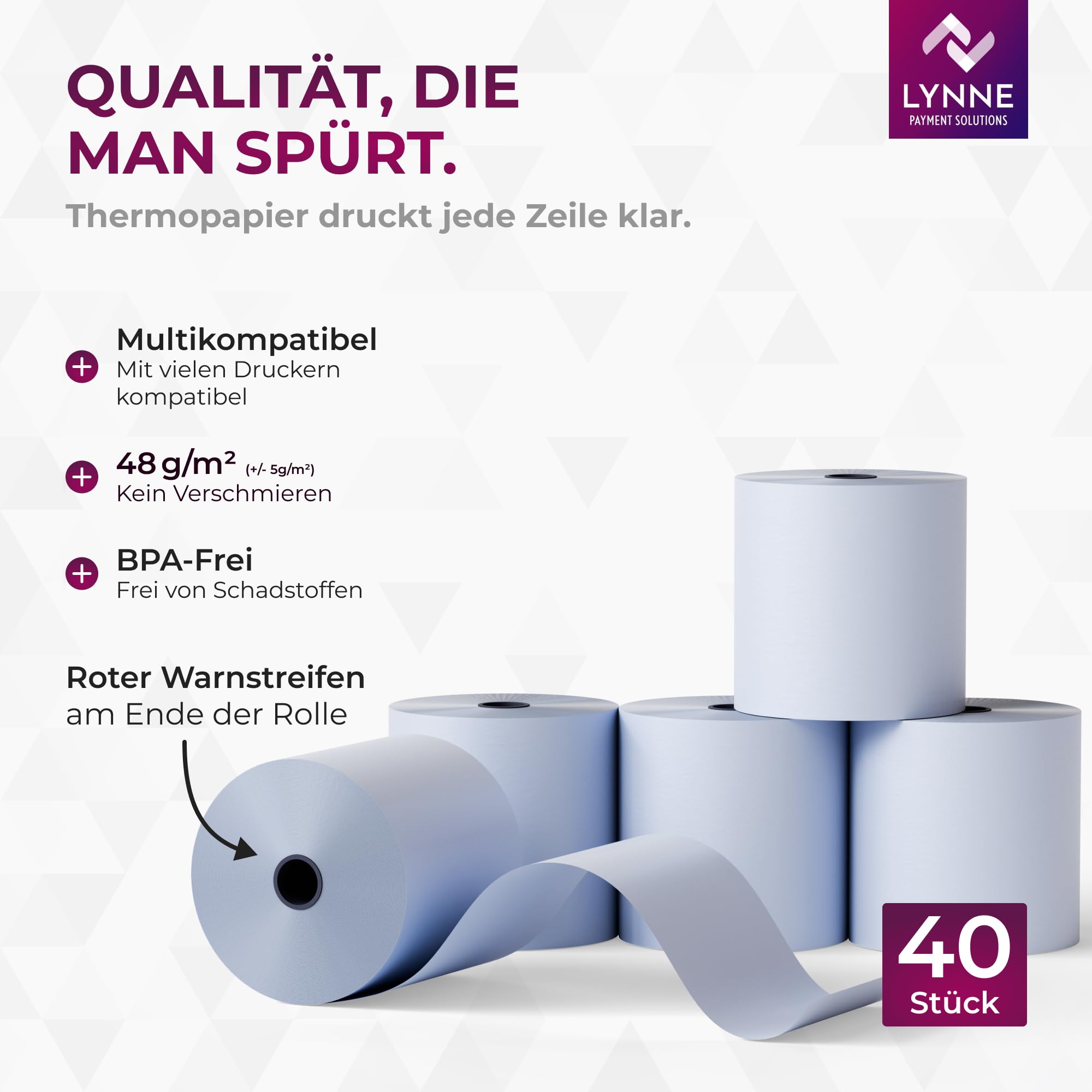 ÖKO Thermorollen 80mm x 80m x 12mm - Kassenrollen - Bonrollen für Registrierkasse mit Bondrucker - Thermopapier Phenolfreie (40 Rollen)