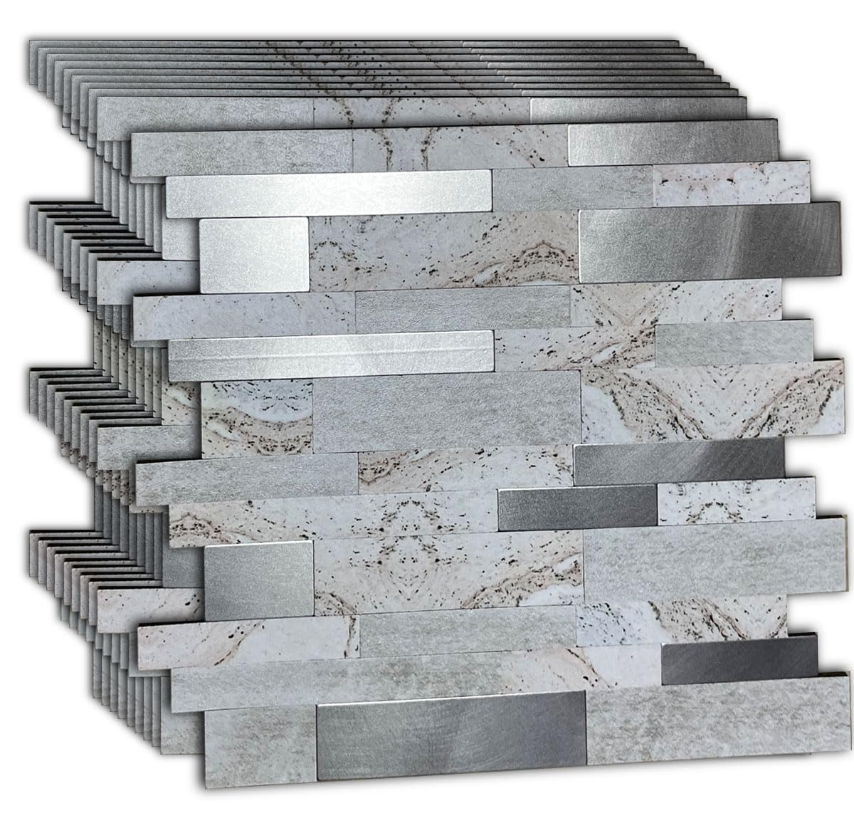 Photo 1 of XUANINY 10-Sheet Peel and Stick Metal Backsplash Tiles, Self Adhesive Aluminum 3D Wall Sticker, Wall Panels for Kitchen Bathroom, Bedroom, Living Room(11.81"x11.81") (Dark Grey, 10)