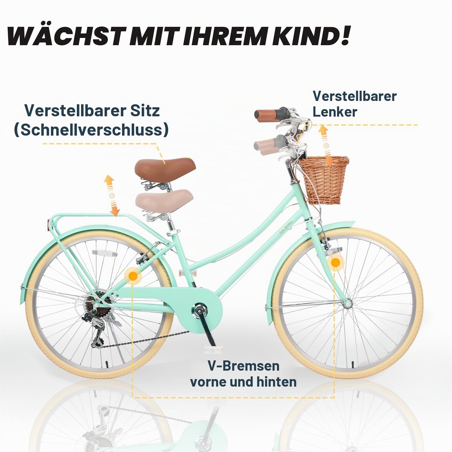 Glerc Missy 20 24 26 Zoll Mädchen Cruiser Hybrid 6-Gang City Fahrrad für Jugend Mädchen über 8 Jahre alt mit Weidenkorb & Leichtgewicht, Mehrere Farben