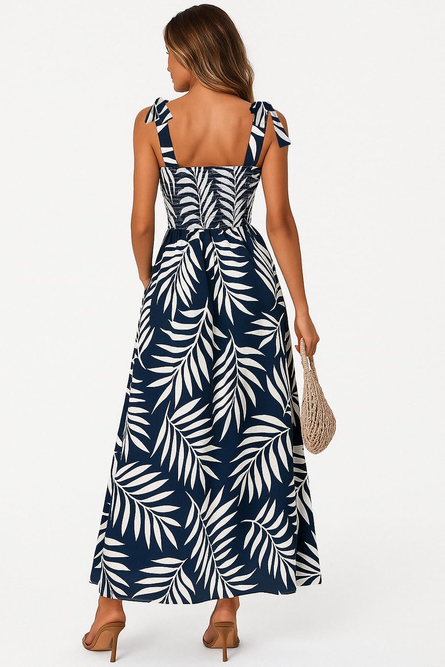 HWP Floral Dress for Women Summer Boho Sleeveless Long Sun Dresses Spaghetti Strap A Line Flowy Beach Midi Dress - Image 2