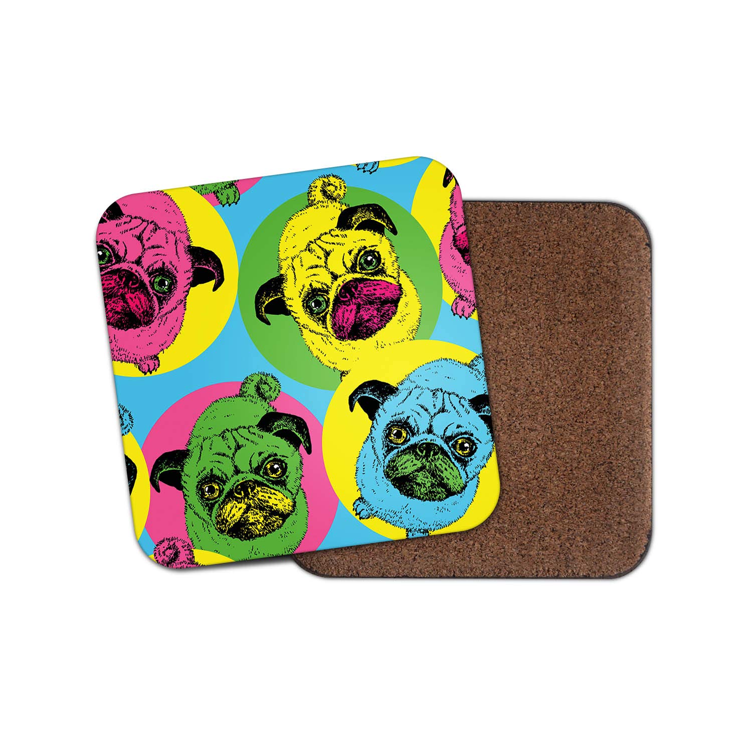 Destinationvinyl Multicolor 1 X Funky Pug Dog Drinks Coaster - Pop Art Neon Pugs Puppies Mum Fun #8606