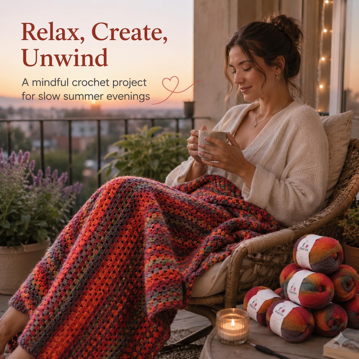 Aeelike Kit all'uncinetto per principianti, coperta arcobaleno sfumata, kit completo per uncinetto con filato di lana abbastanza caldo e caldo, video tutorial, kit per lavoro a maglia facile per