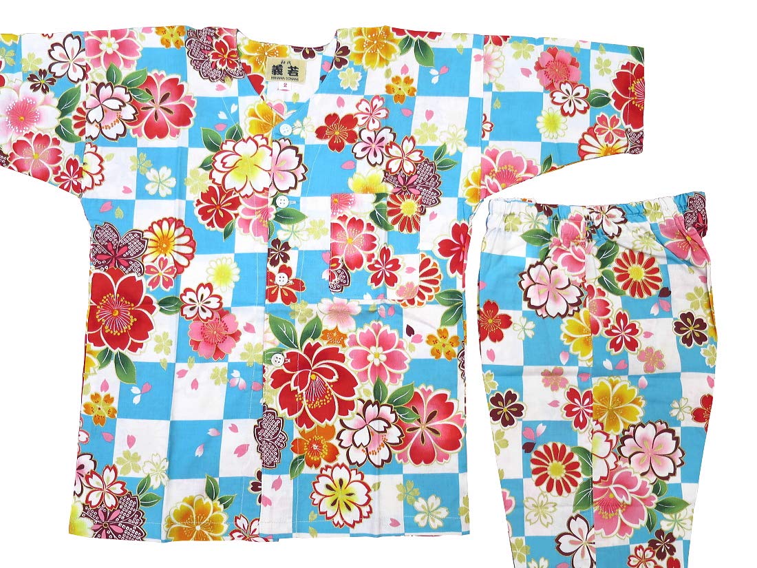 Amazon.co.jp: 【市松に桜・水色】 義若オリジナル子供鯉口シャツ上下  
