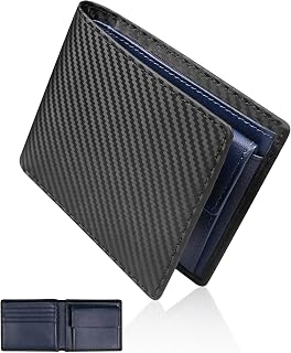 【現代的な機能設計】 財布 メンズ 2つ折り 本革 カーボンレザー 二つ折り財布 コンパクト キッズ財布【信頼の日本ブランド】 (ブラック＋ブルー)