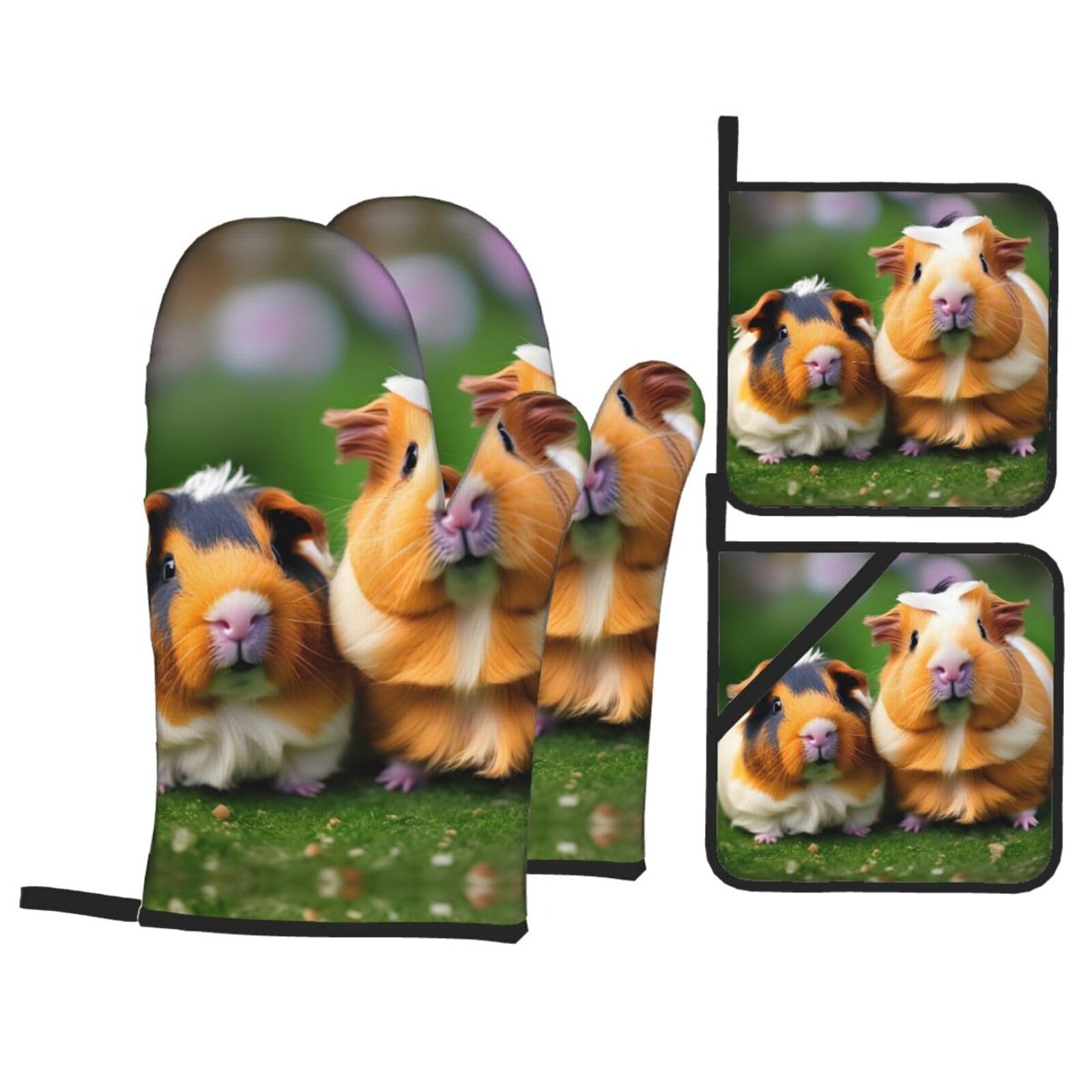 Cute Guinea Pigs Print Oven Mitts,Pot Holders, Heat Resistant Oven Mitts Gloves,Hot Pads for Kitchen Cooking Grill