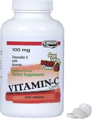 Landau Caramelo masticable de vitamina C de 100 mg para niños y adultos, suplemento de vitamina C fácil de tomar con acerola, Kosher y fabricado en