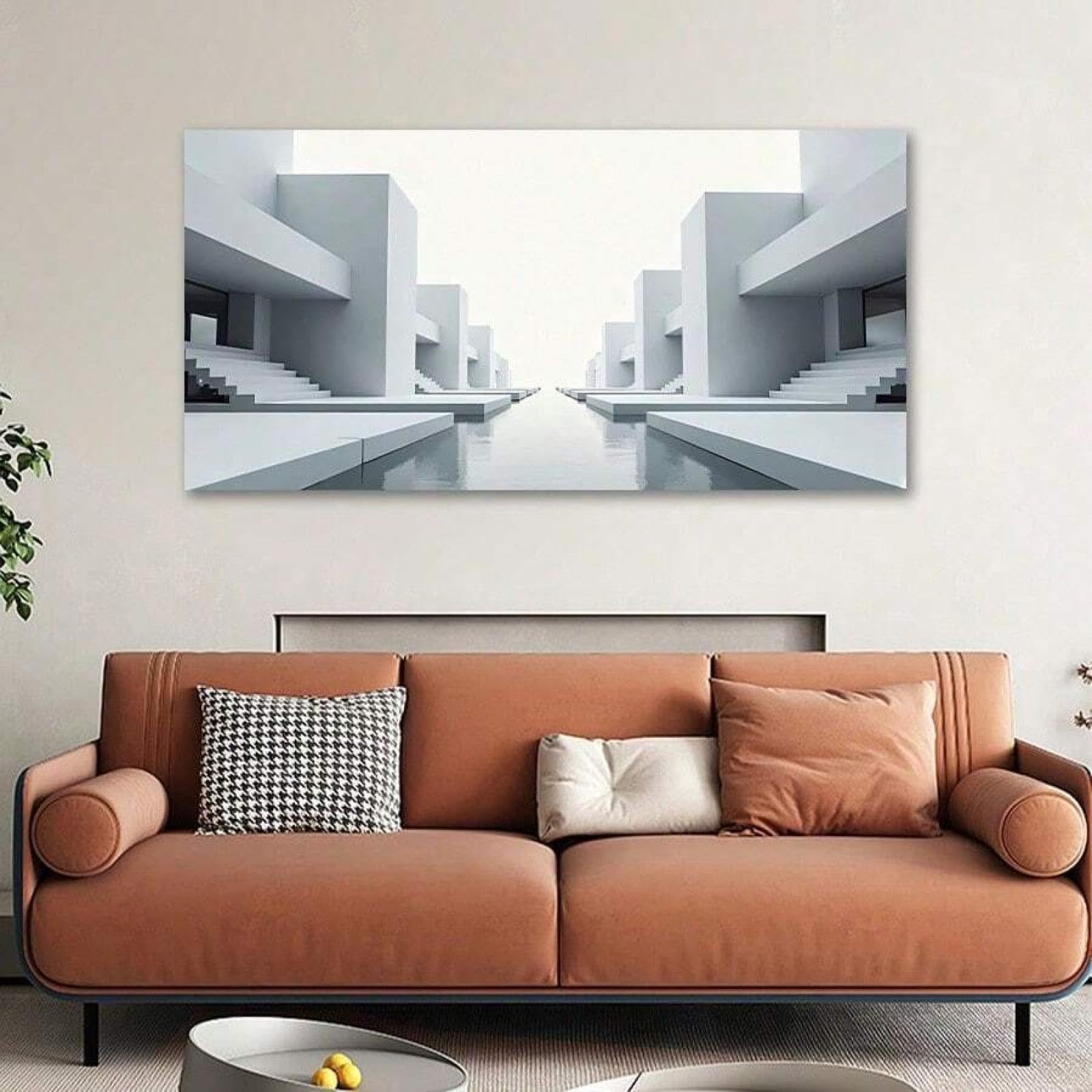 lianyibo 1 Stück große moderne Landschafts-Leinwand-Kunstdrucke, weicher, anmutiger digitaler Minimalismus mit Badezimmer- und Schlafzimmerdekor, 55 x 110 cm, Rahmen