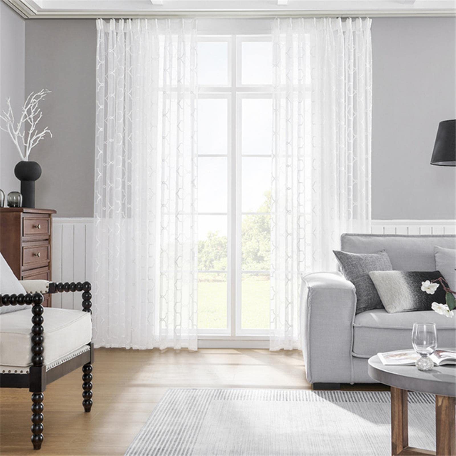 Géométrique Broderie Sheer Rideau pour Salon Tulle Voile Rideau pour Cuisine Chambre Décor À La Maison Fenêtre
