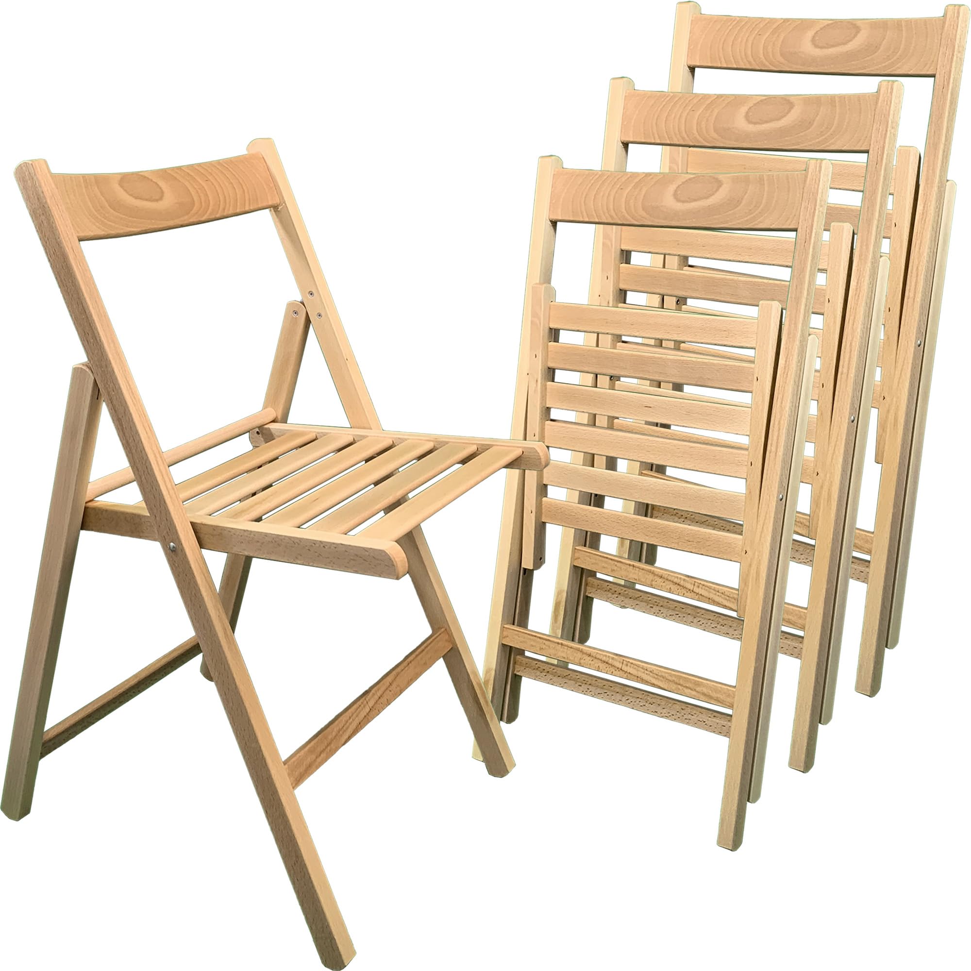 Sicignano Set 4 Sedia Pieghevole, Legno Faggio, Richiudibile, Compatta, Sgabello, Comoda, Facile da Portare, A79xL43xP49cm (Naturale)