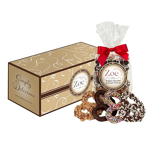 Miniatura 2 de CRAVINGS BY ZOE Bolsa de regalo de pretzels cubiertos de chocolate belga, chocolate negro y chocolate con leche, cesta de regalo de pretzels