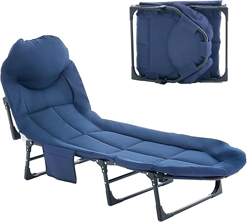 DUMOS Cuna de campamento para adultos, cama plegable ajustable con colchón, cama de campamento plegable de 6 ángulos para campamento, oficina, al