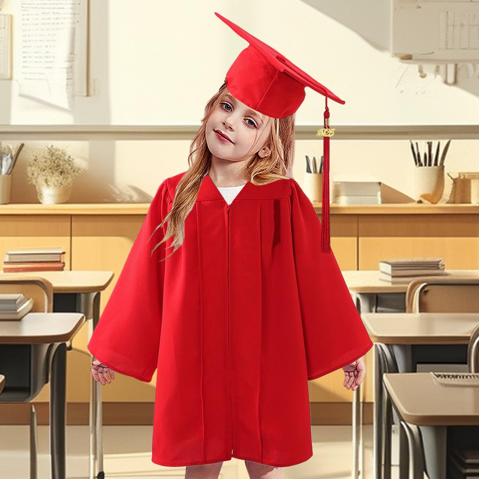 Conjunto de Toga y Birrete de Graduación 2025 para Estudiantes de Primaria con Cremallera