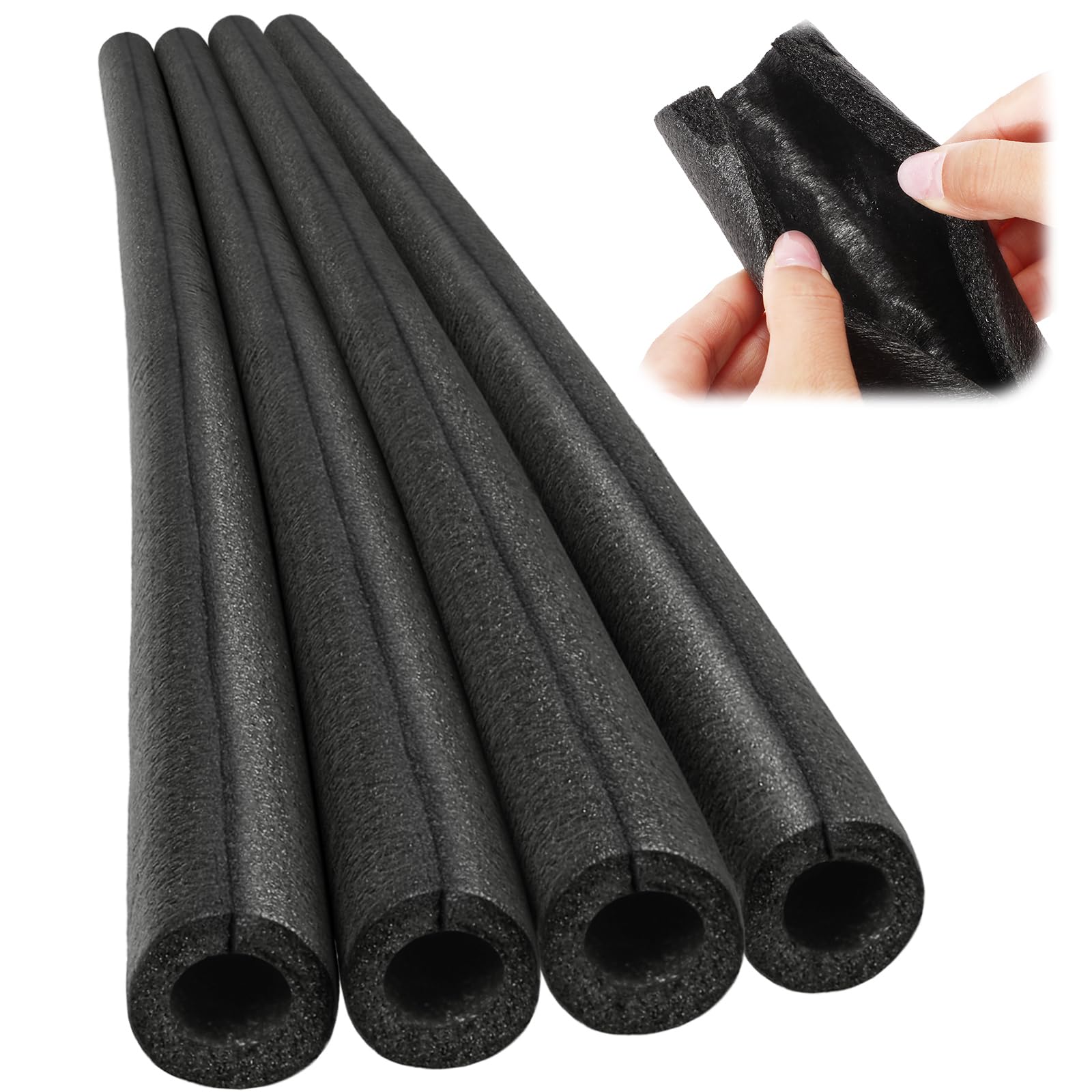 Amylove 12 Pcs 3.3 Feet Foam Pipe Insulation Foam Tube Insulating Water Pipe Pool Swim Noodles Pre Slit Heat Preservation Pipes Covers for Tubing Outdoor Winter Freeze Protection(Black, 1/2 Inch)