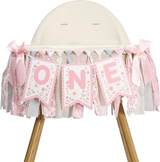 Wildflower 1st Birthday Highchair Banner Pink Ribbon banner
