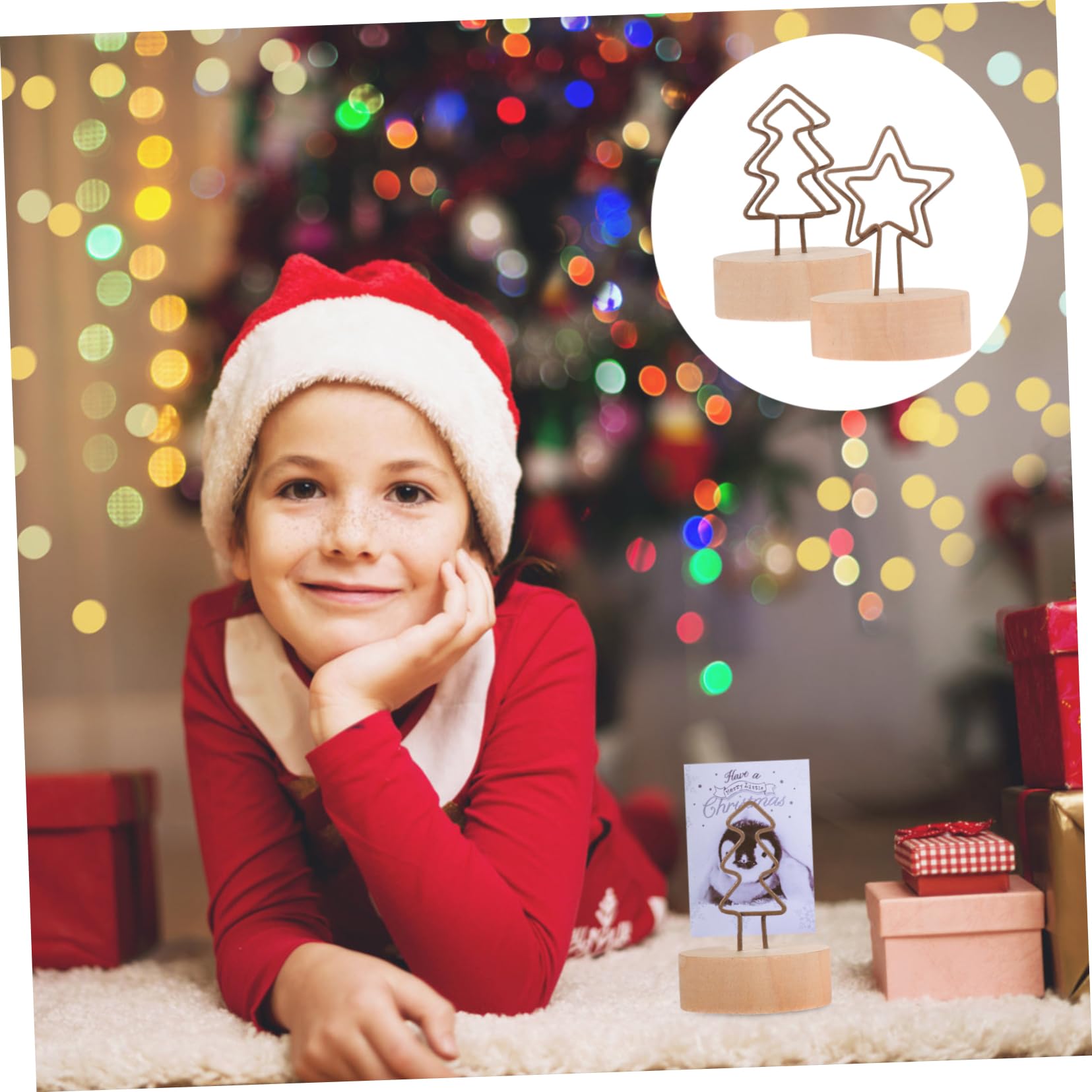24piezas Soporte De Notas De Navidad Clips De Madera y Forma De Árbol y Estrella Portacartas Para Decoración De Mesa Fiestas