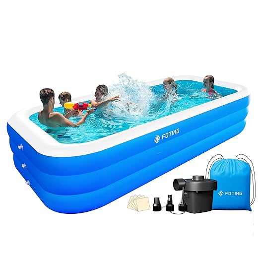 FOTING Inflatable Pool for Adults and Kids 120" X 72" X 22" with Electric Pump & Carrying Bag, Full-Sized Blow Up Pool Oversized Thickened Family Large Swimming Pool for Backyard Garden Outdoor Summer