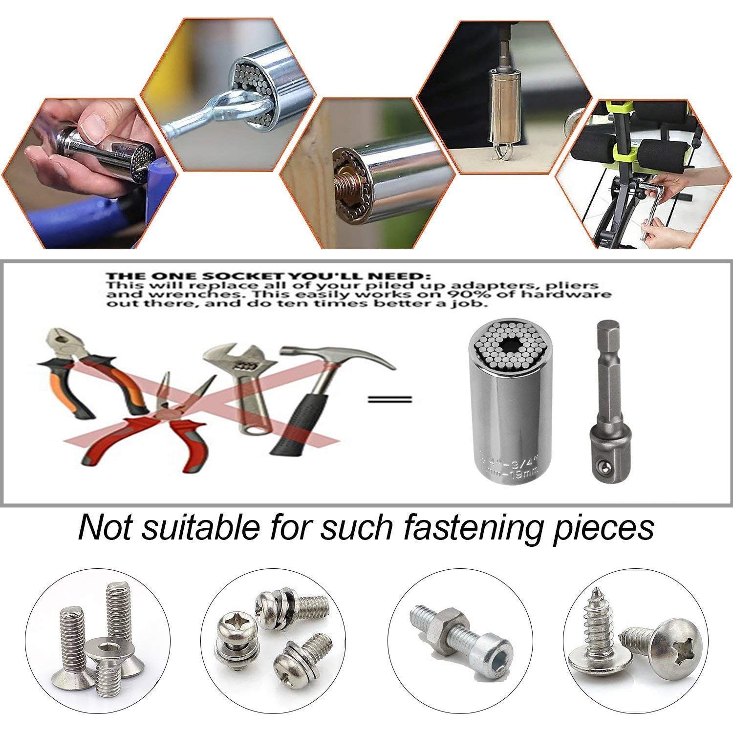 105° Winkel Adapter Set - 1/4" Sechskant Schaft + 3 Stecknussadapter (1/4, 3/8, 1/2)