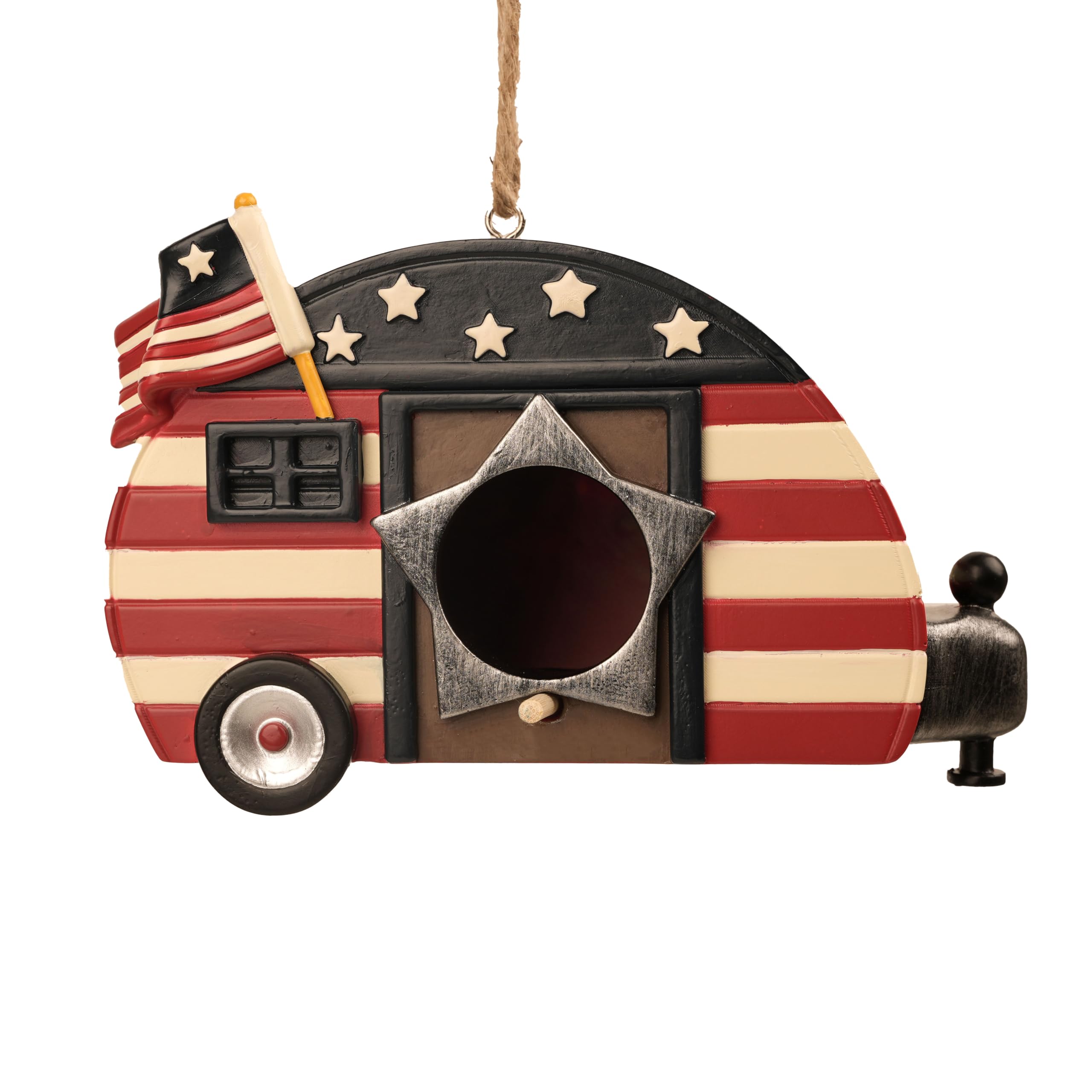 Hvfun Hanging Bird House for Outside, Hand-Painted American Flag Cute Birdhouse for Garden Decorative Houses for Bluebird Finch Cardinals, Best Gift