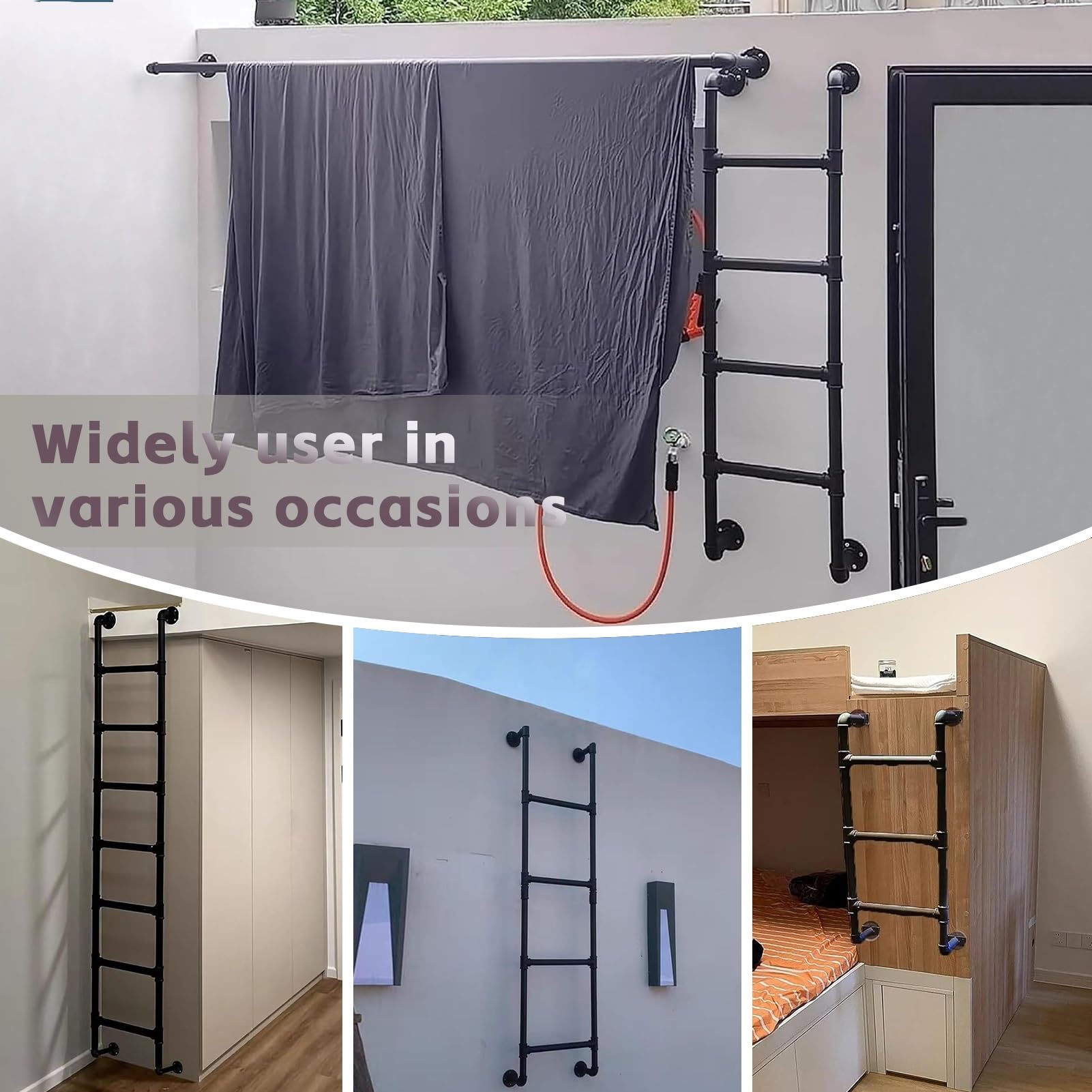 Scala a pioli in metallo montata a parete per soppalco di casa, 6,6 piedi/2 m 9,8 piedi/3 m di altezza, scala di ingresso per letto a castello, scala di uscita per finestre da seminterrato Yopappol(25