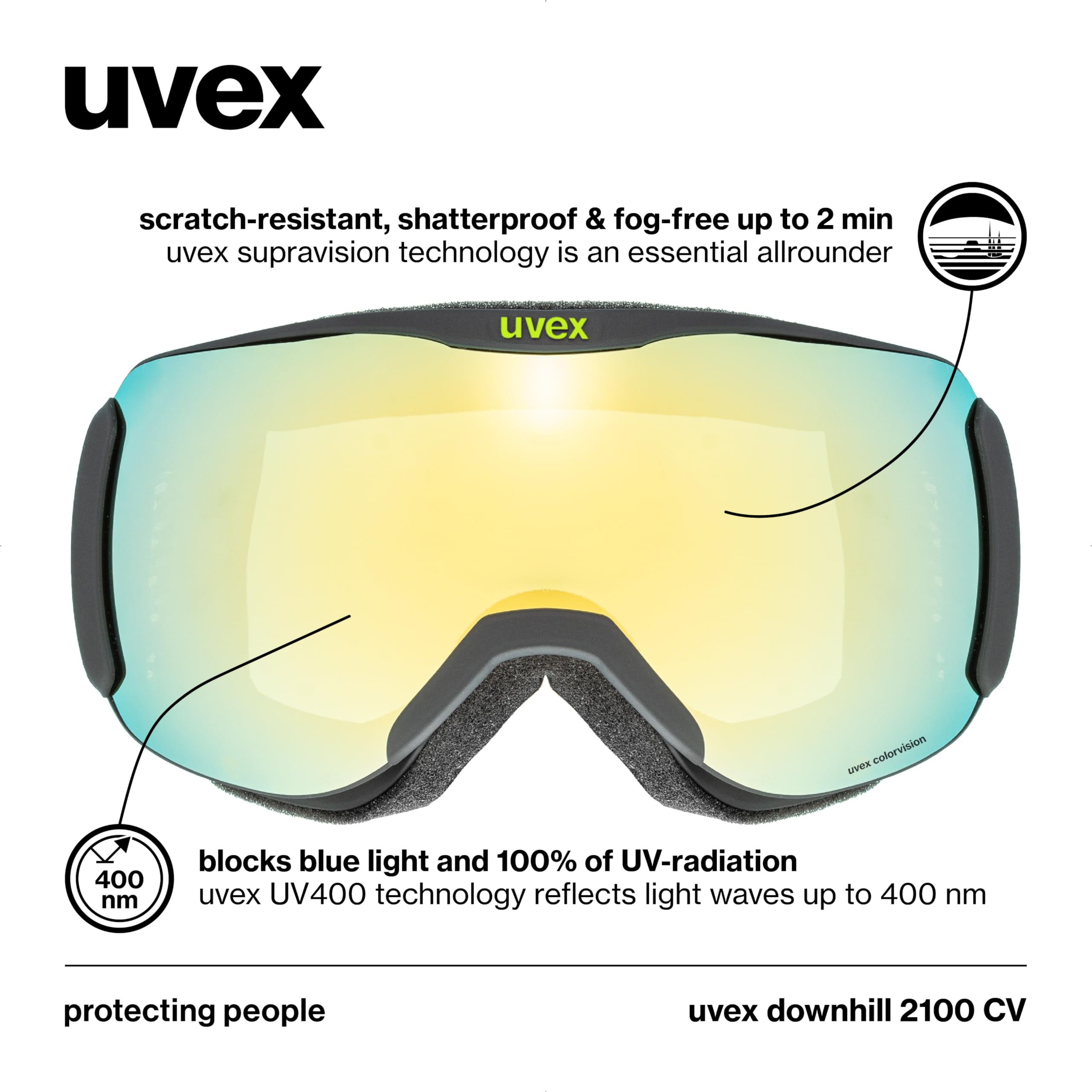 Uvex Unisex-Adult, downhill 2100 CV ski goggles, croco mat/gold