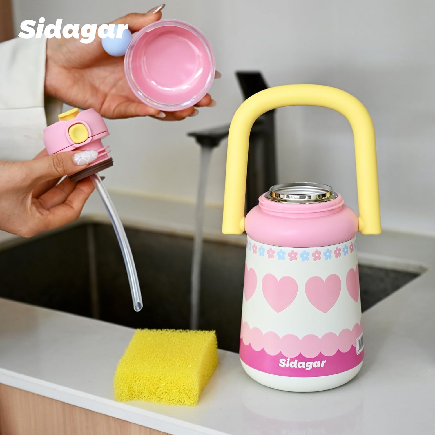 27 oz Insulated Tumbler with Flip Straw, Water Bottle with Handle and Lid, Kids Stainless Steel Vacuum Travel Mug, Leak-Proof, Cute Cups for Women School Birthday Gift, Pink