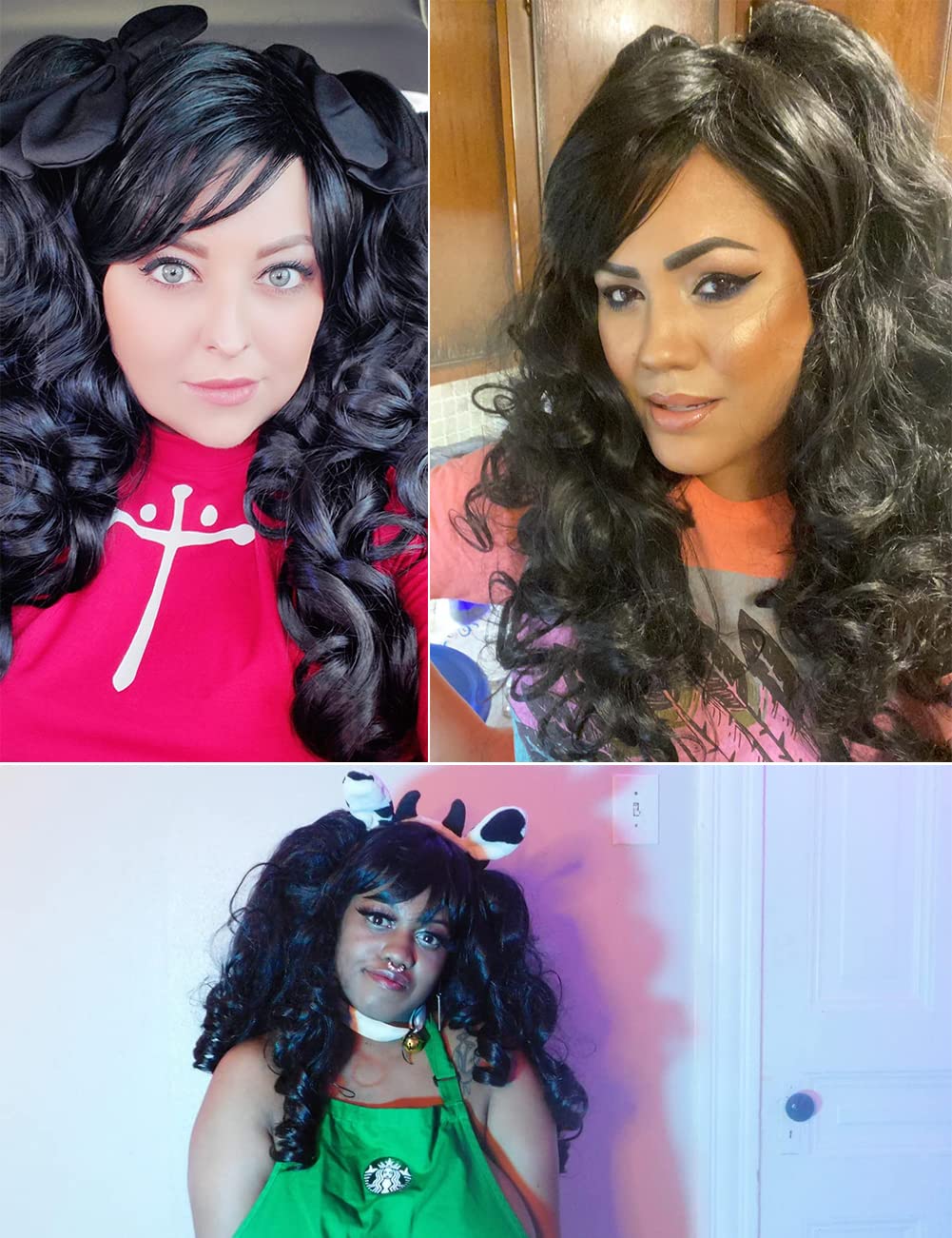 ColorGround Long Curly Cosplay Wig with 2 Ponytails(Black) - Image 2