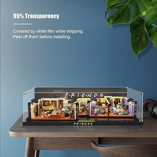 Miniatura 6 de Vitrina acrílica para Lego Friends Apartments 10292, caja de exhibición a prueba de polvo, placa acrílica transparente con base y fondo pintado HD