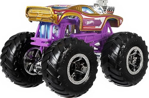 Miniatura 4 de Hot Wheels Monster Trucks Vehículo a escala 1:64, paquete de 4 con idea de regalos de ruedas gigantes para niños de 3 a 6 años de edad [Los estilos