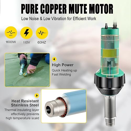 Miniatura 3 de Iglobalbuy Kit de soldador de plástico de aire caliente de 110 V 1600 W, pistola de calor de soldadura TPO de vinilo de aire caliente con boquillas,