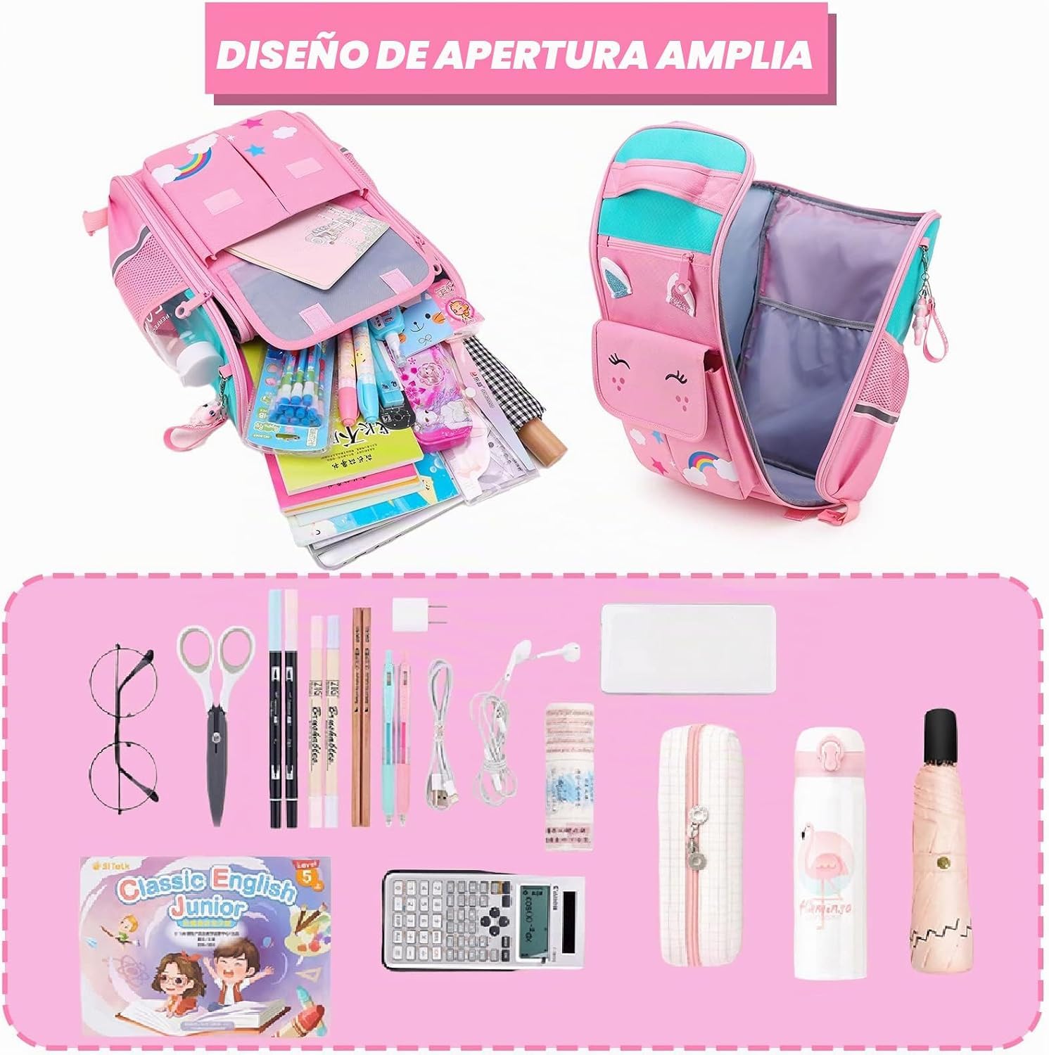 Tanou Cartable a Roulette Fille, 16 Pouces Légers Sac a Roulette Fille Primaire, Détachable Cartable Roulettes Enfant pour Voyages Scolaires, 4-9 Ans, Violet Rose