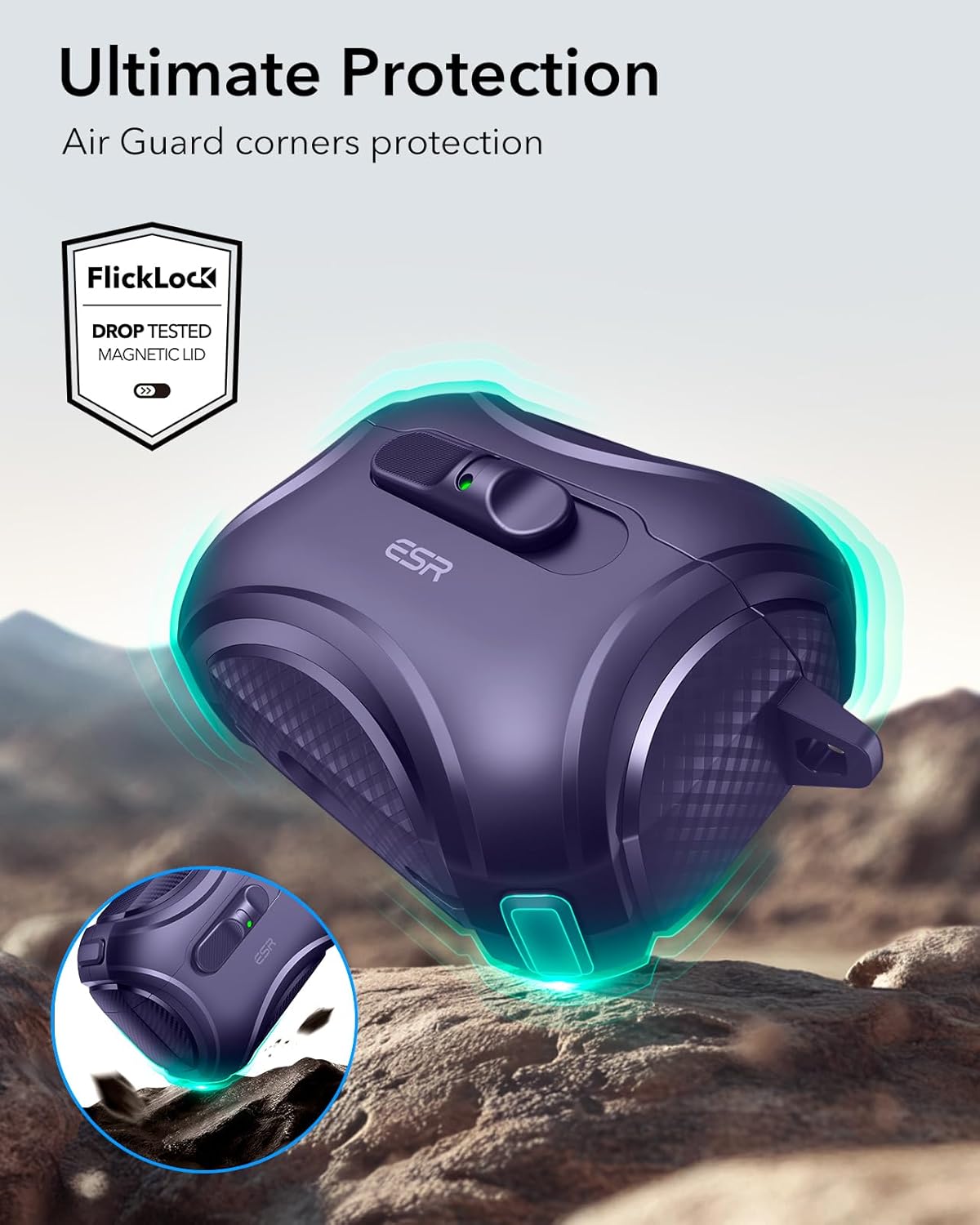 ESR Cyber Series Case attached to a backpack with carabiner