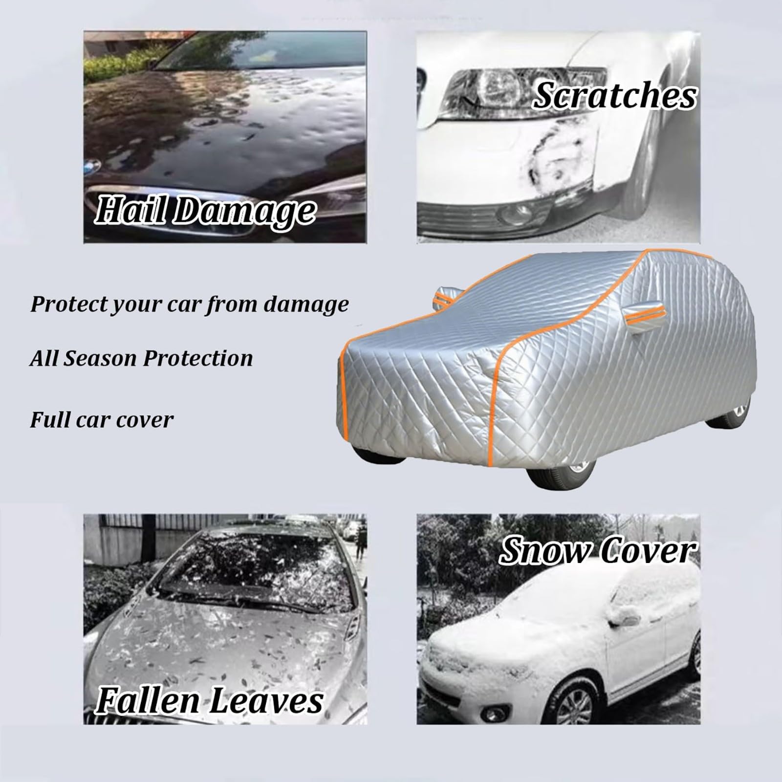 Hagelschutz Autoabdeckung Outdoor für V olkswage Tiguan 2024-2026,Abdeckplane Auto 5-Lagige wasserdichte UV-Schutz Vollgarage,mit Baumwollpolsterung Windschutzgurte Reflexstreifen-Silber