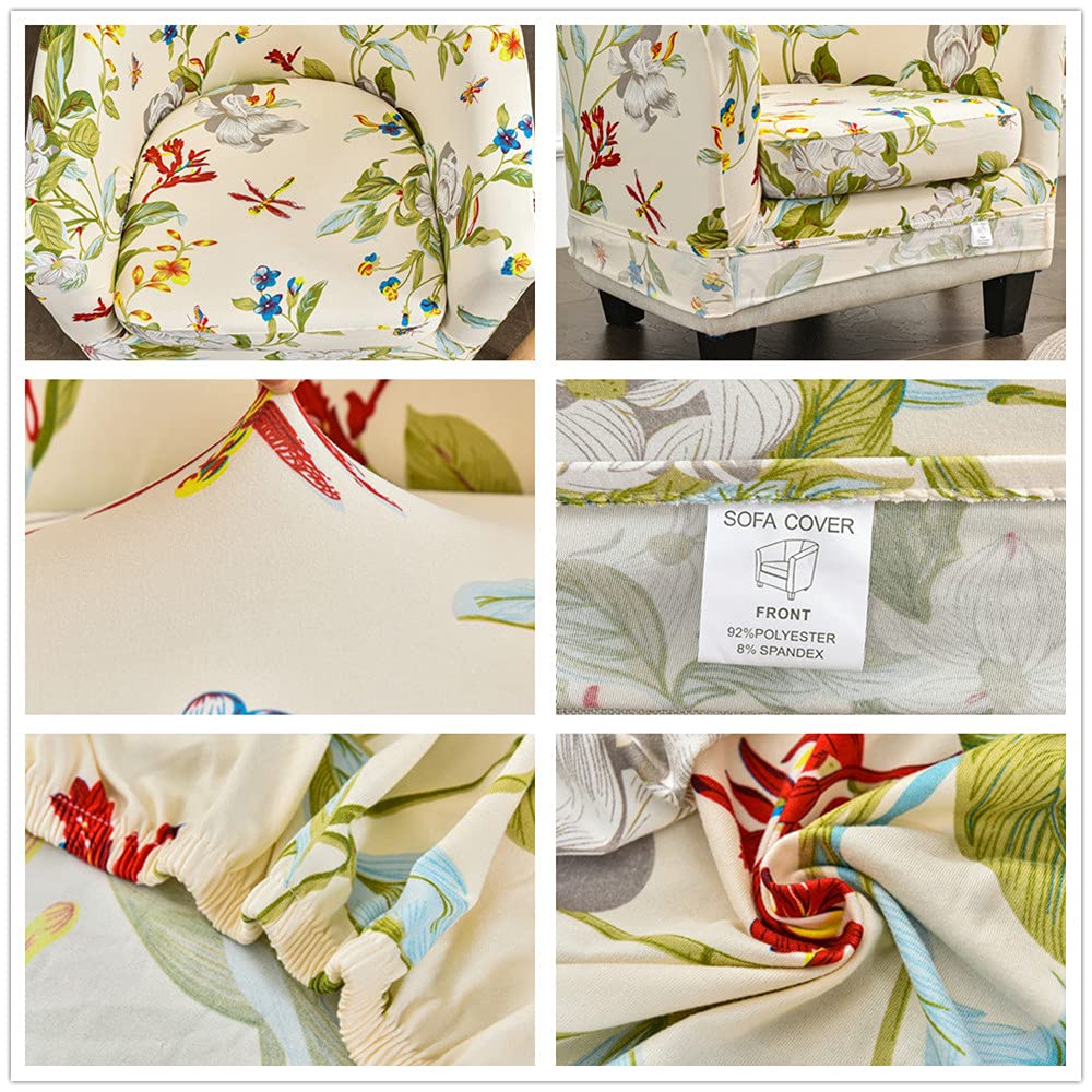 2 Copripoltrona Chesterfield Elasticizzati - Per Poltrone Singole, Fiore Beige, Rimovibili E Lavabili - Foto 2