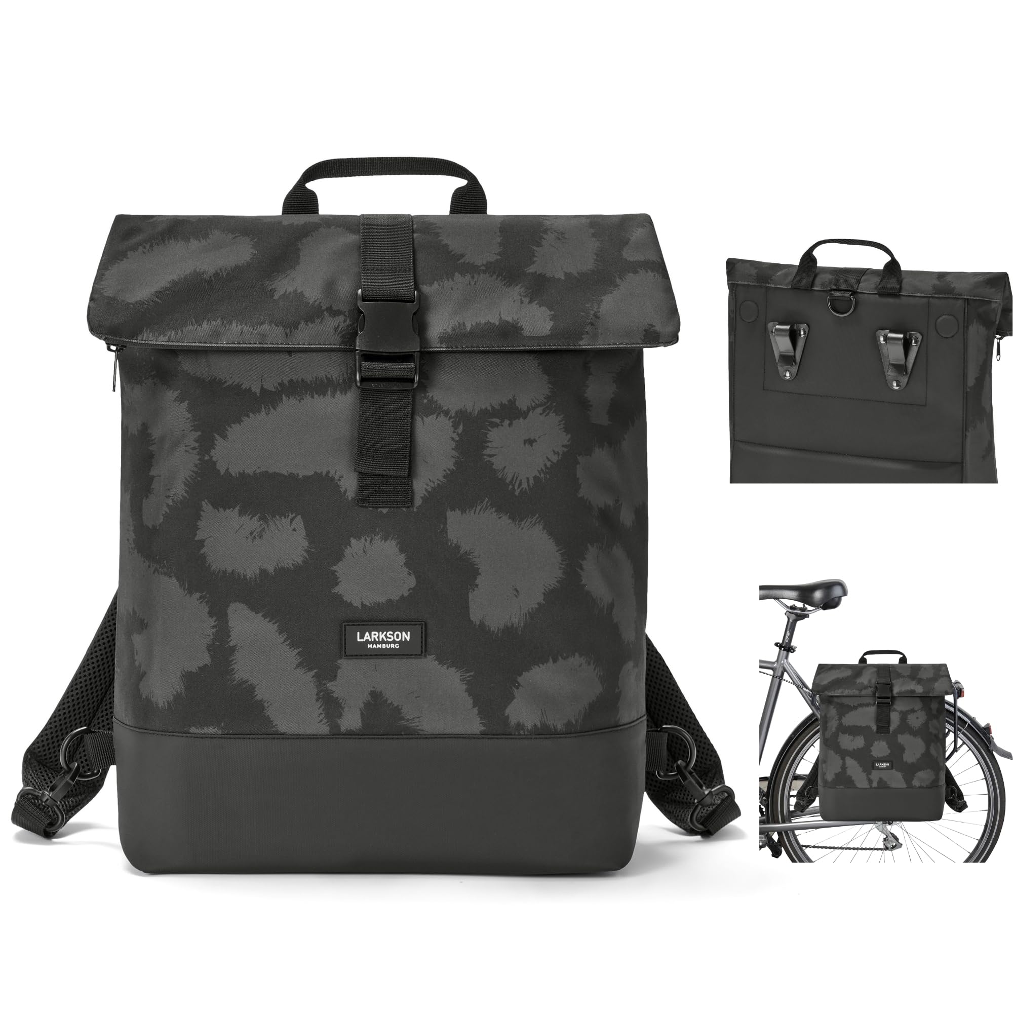 LARKSON Bike Pannier Bags Grey Leo - Tammo Bike - 2 in 1 Cycle Backpack & Bicycle Bag for Rear Carrier, Made of Recycled Material - Water-repellent โ image 1