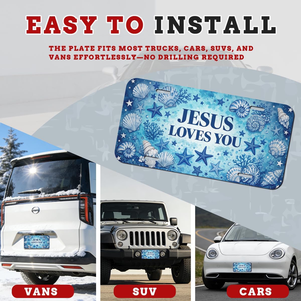 Jesus Love Ocean License Plate Christian Coastal Starfish Aluminum Metal Decor Accessory Novelty Vanity Tag Cover with 4 Holes 12×6 Inch Car Decor Accessory with 4 Holes for Men Women image 3