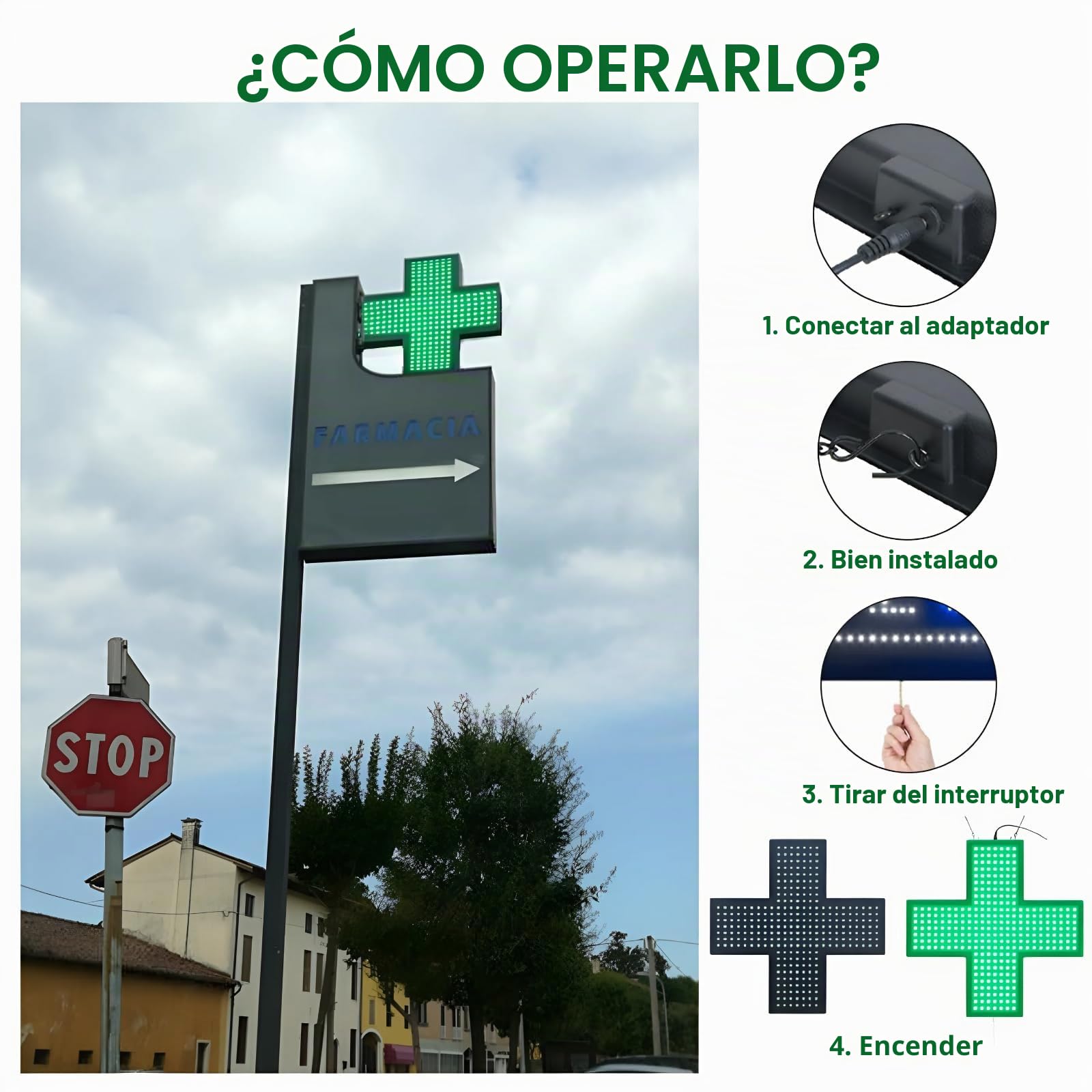LED Neon Cross Sign, 48 * 48cm Brillante LED Farmacia Cruz para Pared Ventana Decoración, Farmacia Clínica