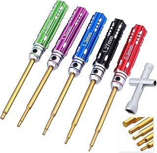 GoHobby Small RC Hex Driver Set - 5pcs Hex Allen Screwdriver Kit 0.9mm 1.27mm 1.3mm 1.5mm 2.0mm and Cross Wrench Repair Tools for Axial SCX24 RC Car Little Models