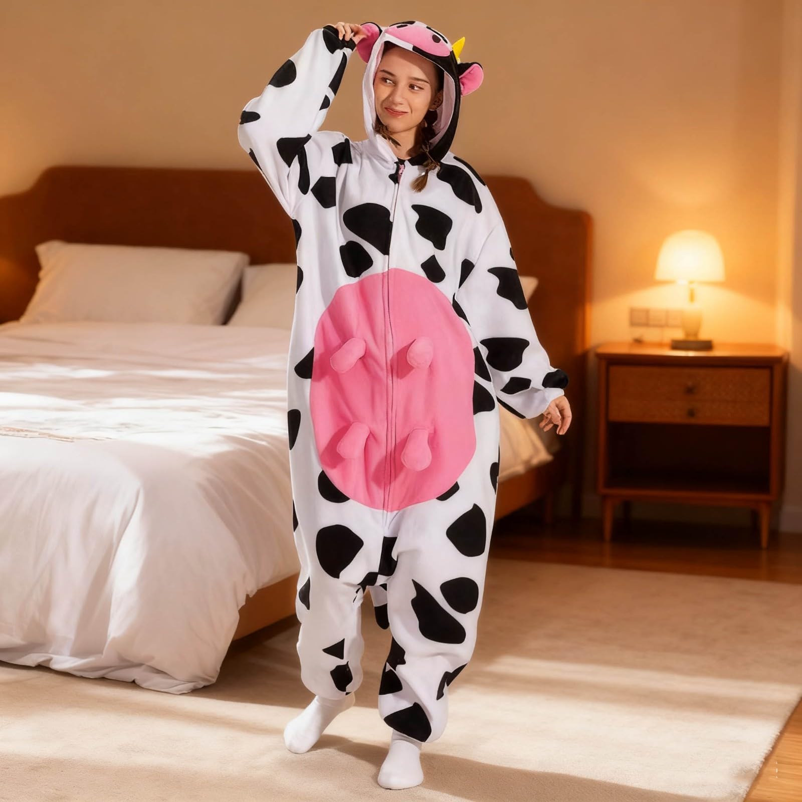 Generico Pigiama Intero Donna Invernale, Tuta da Casa Donna Morbido E Caldo Pigiami Animali Invernali in Flanella Monopezzo Costumi di Carnevale per Feste E Cosplay