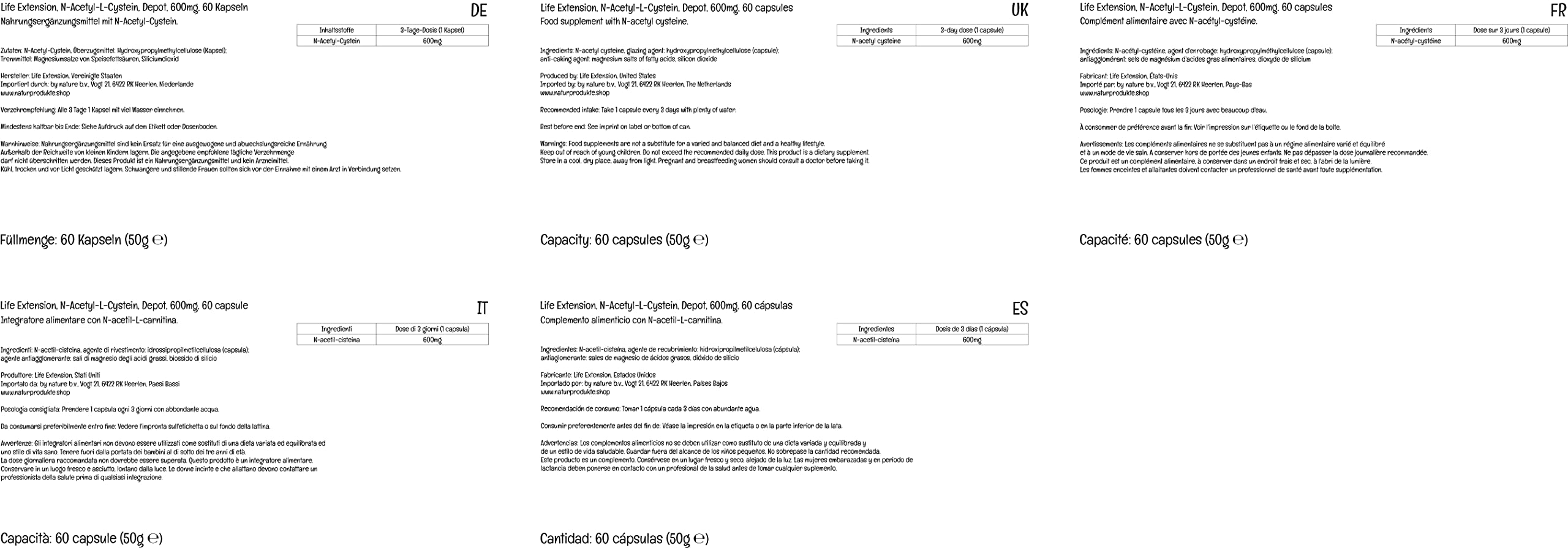 Life Extension, N-Acetyl-Cysteine (NAC), 60 vegane Kapseln, 600mg Acetyl-L-Carnitin je Dosis, Glutenfrei, Sojafrei, GMO frei, Geschmacksneutral (Packung mit 2)