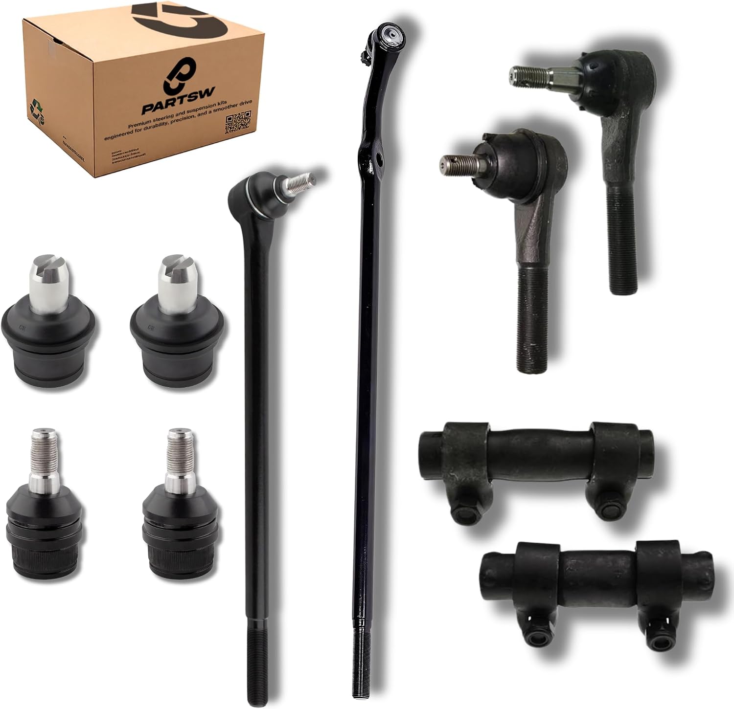 10pc Steering Suspension Kit Replacement DS1017 DS1018 ES2077RT ES2078LT K8431 K8432 fits Ford F-150 1987-1996 RWD Tie Rod Ball Joint Adjusting Sleeve Kit