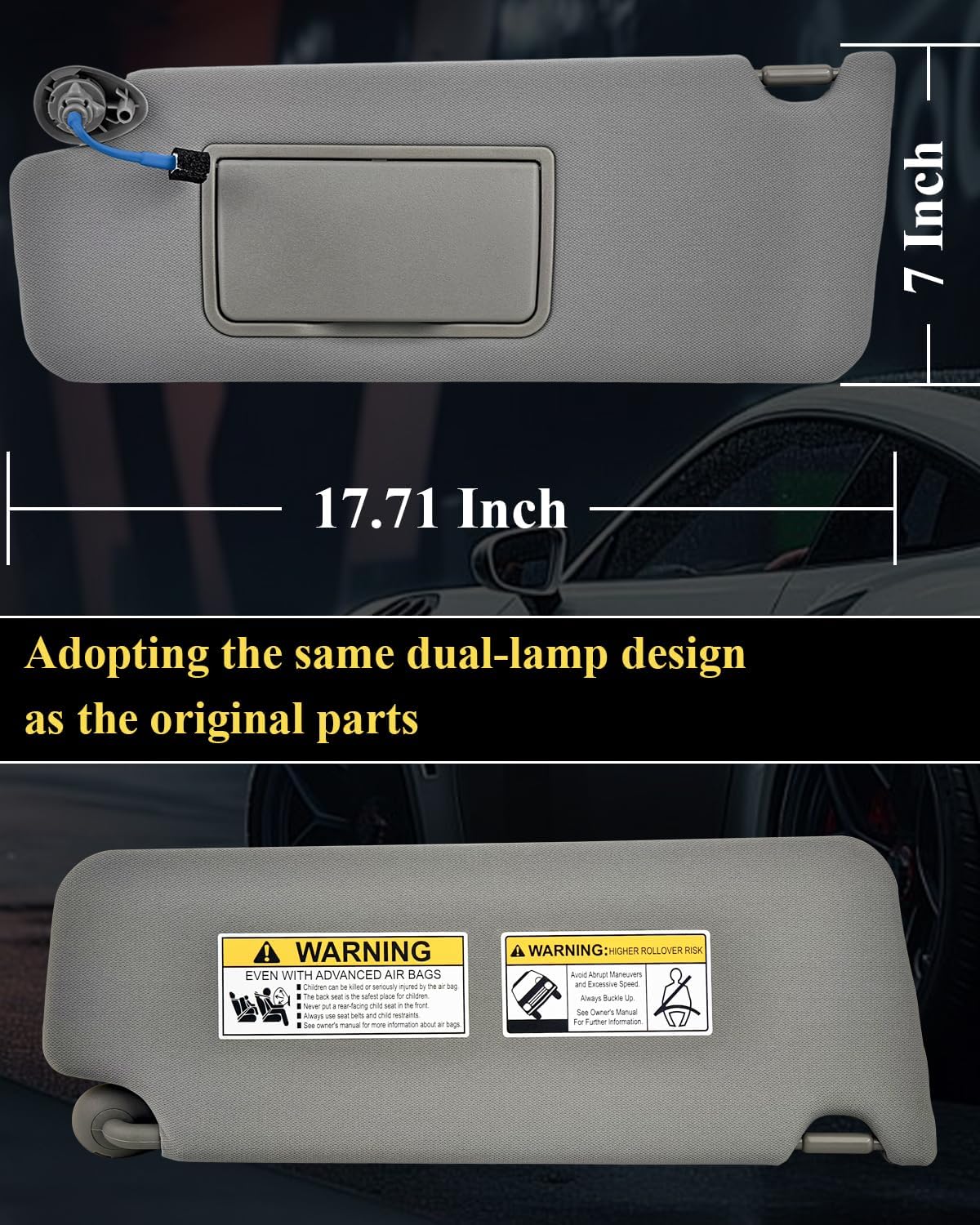 83280TG7A12ZB Left Driver Side Sun Visor Fits for Honda Pilot 2016-2022,for Ridgeline 2018-2020,Left Side Sun Visor with Vanity Light,Vanity Mirror, Replace OE# 83280-TG7-A12ZB -Dark Grey Sun Visor