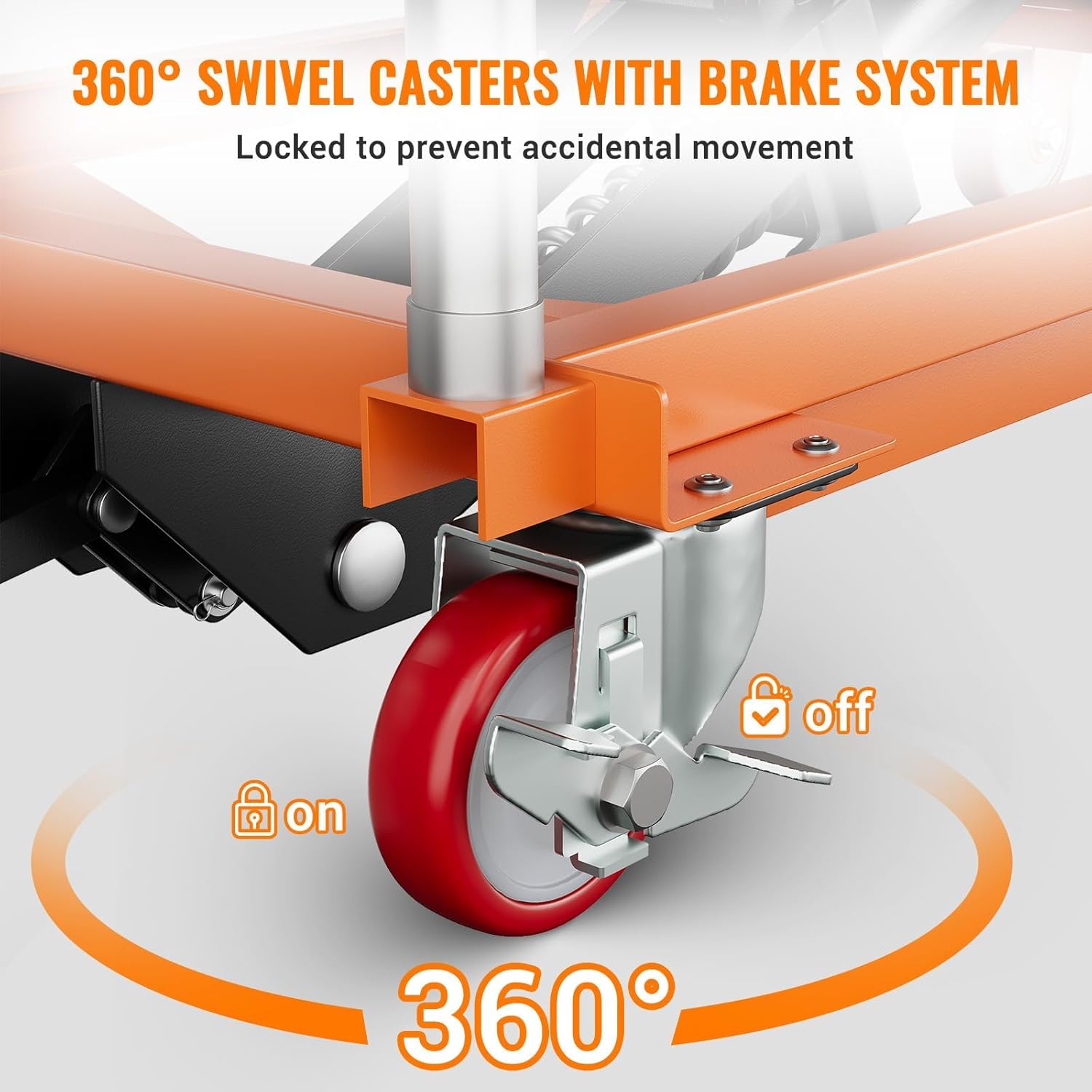 360-degree swivel casters with brake system on the GarveeTech lift table.