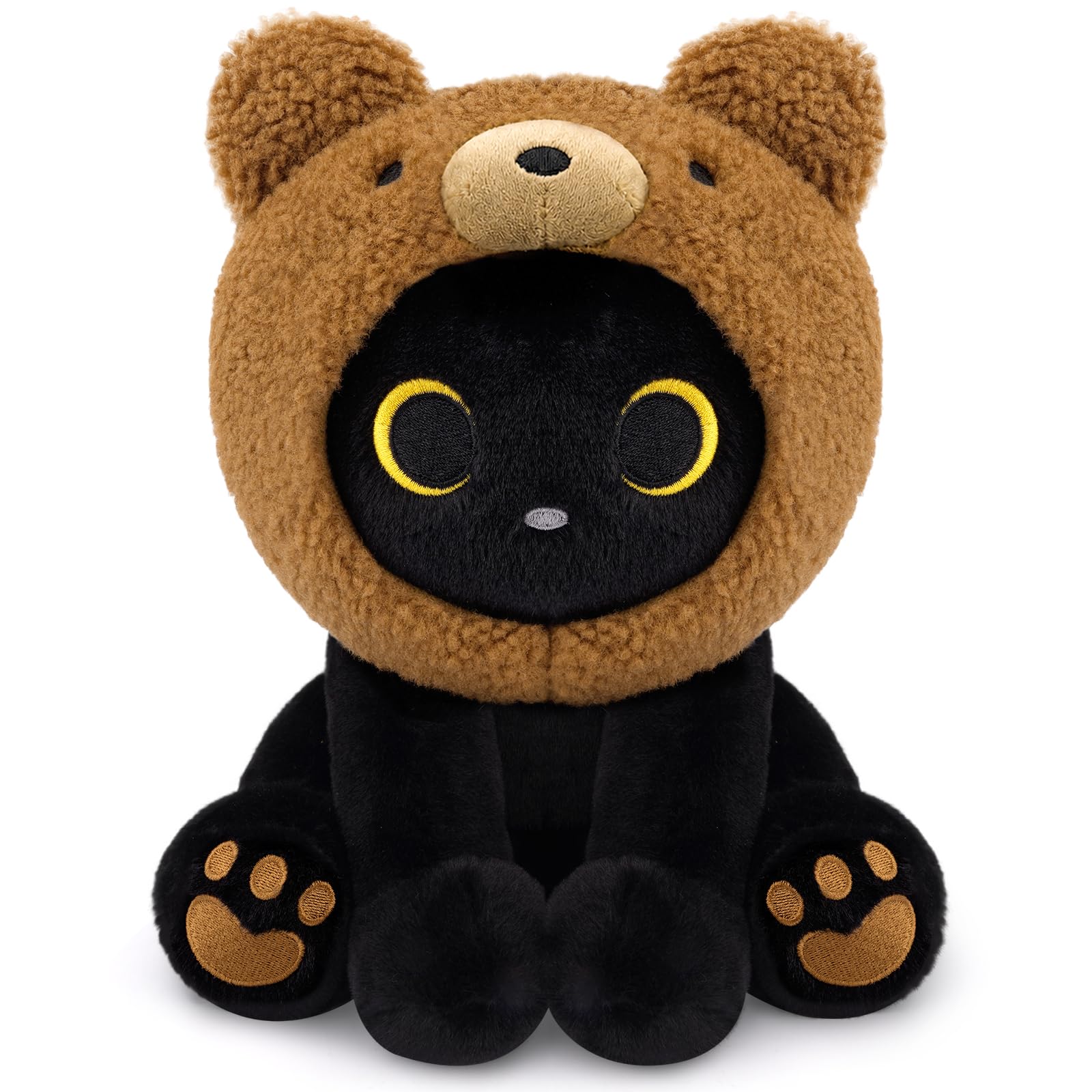 Teddy Bear Cat Plush with Hood - Cute 2-in-1 Stuffed Animal Gift | Soft Plush Birthday Gift for Kids, Girls, Boys & Baby, 8" Cute Room Decor Removable Brown Teddy Bear Hat Teddy Brown