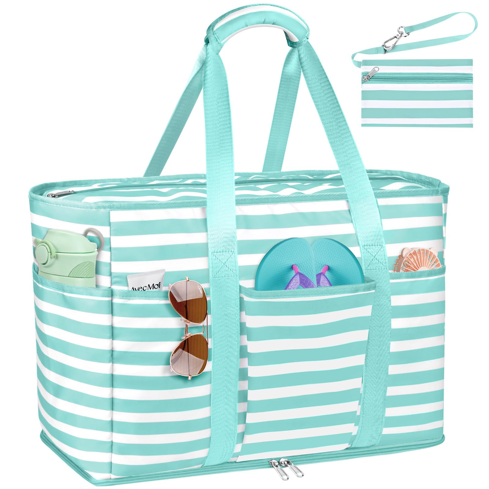 JUYANO Große Strandtasche XXL Familie mit Reißverschluss, Wasserdicht Badetasche XXL Familie Reisetasch Beach Tote Bag Shopper Damen für Strand Pool Fitnessstudio Reisen 45L